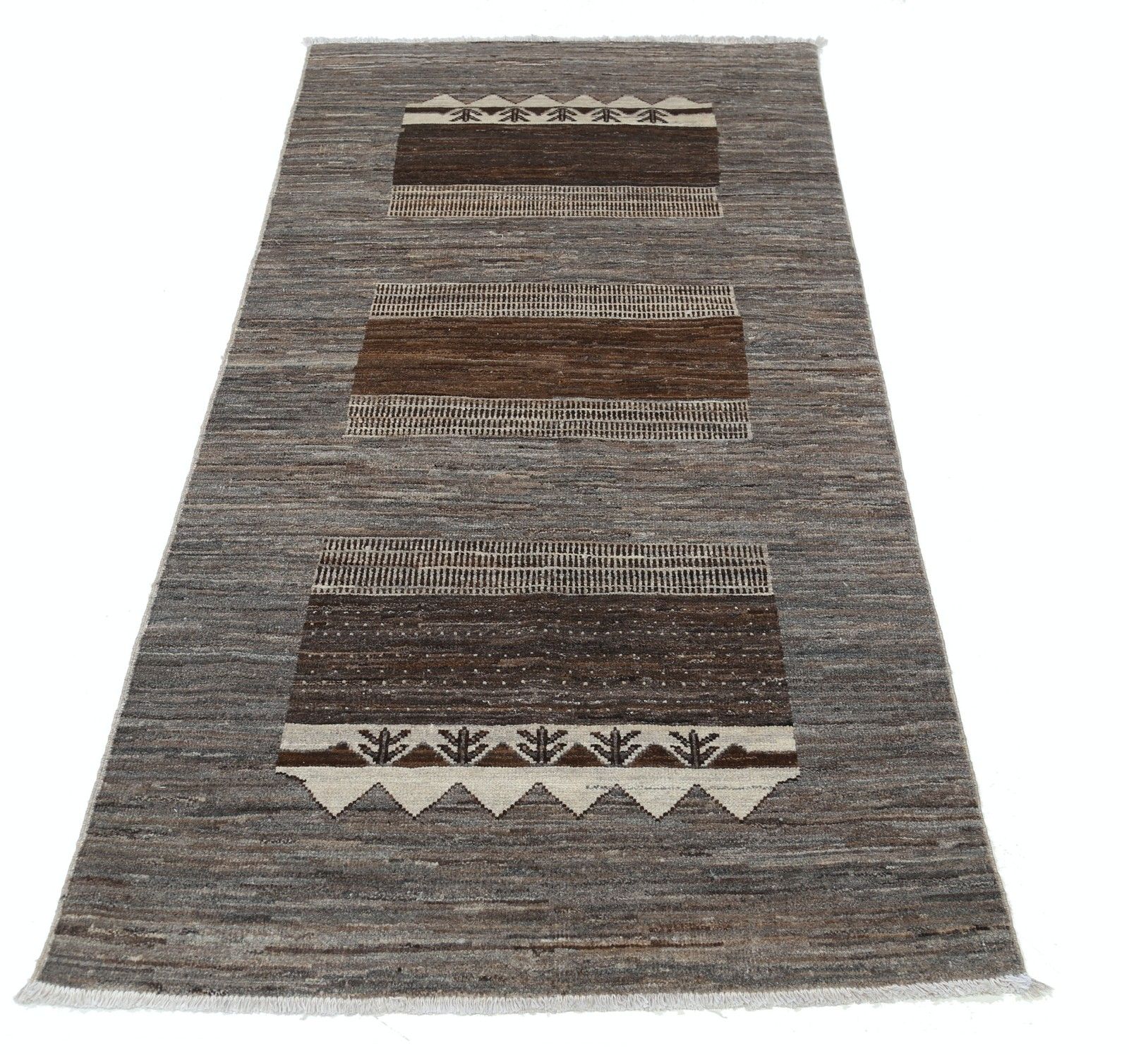 Tapis en laine noué à la main, motif géométrique tribal, 97 x 196 cm photo Textiles