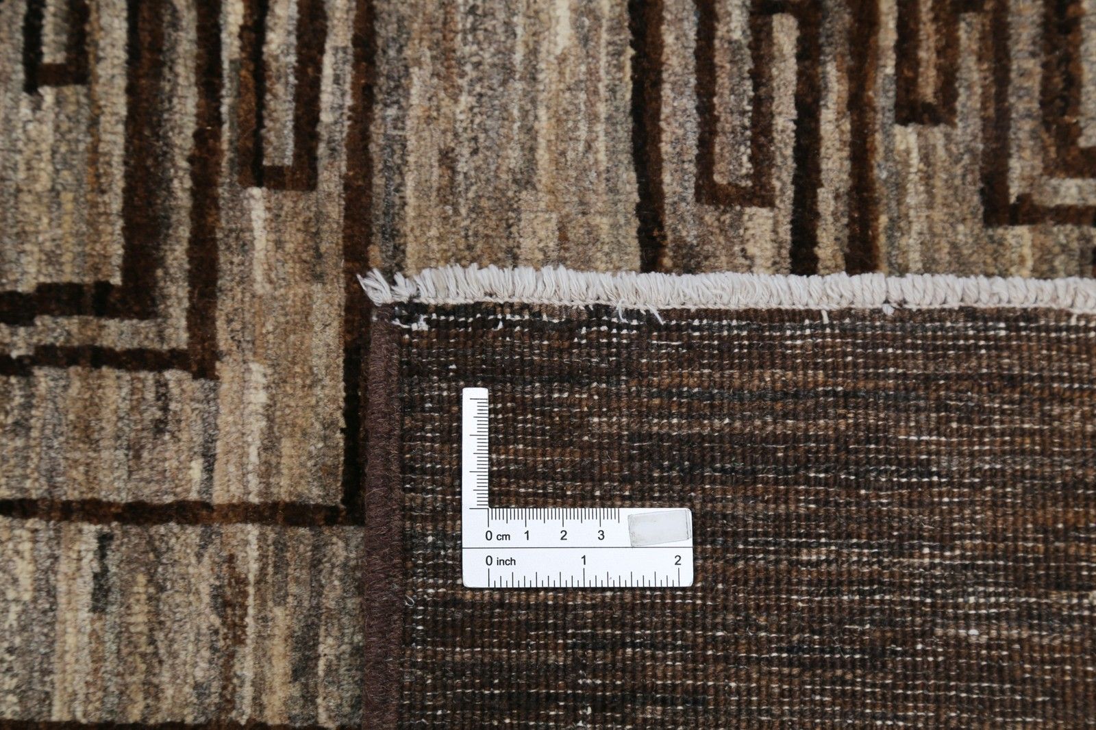 Tapis noué à la main, marron et beige, 9,5 x 13 ft. Motif géométrique à carrés photo Textiles