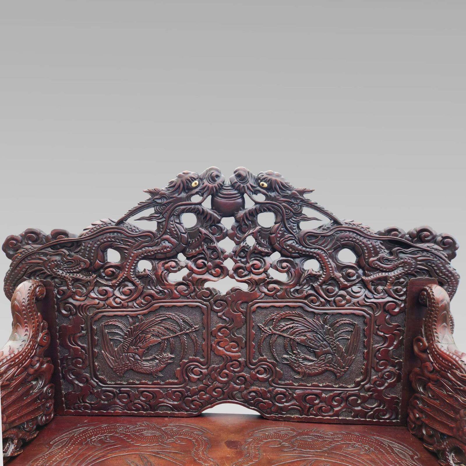 Exceptional Chinese Dragon Oriental Hall Bench Or Settle, Rosewood C1900 photo 2950.0