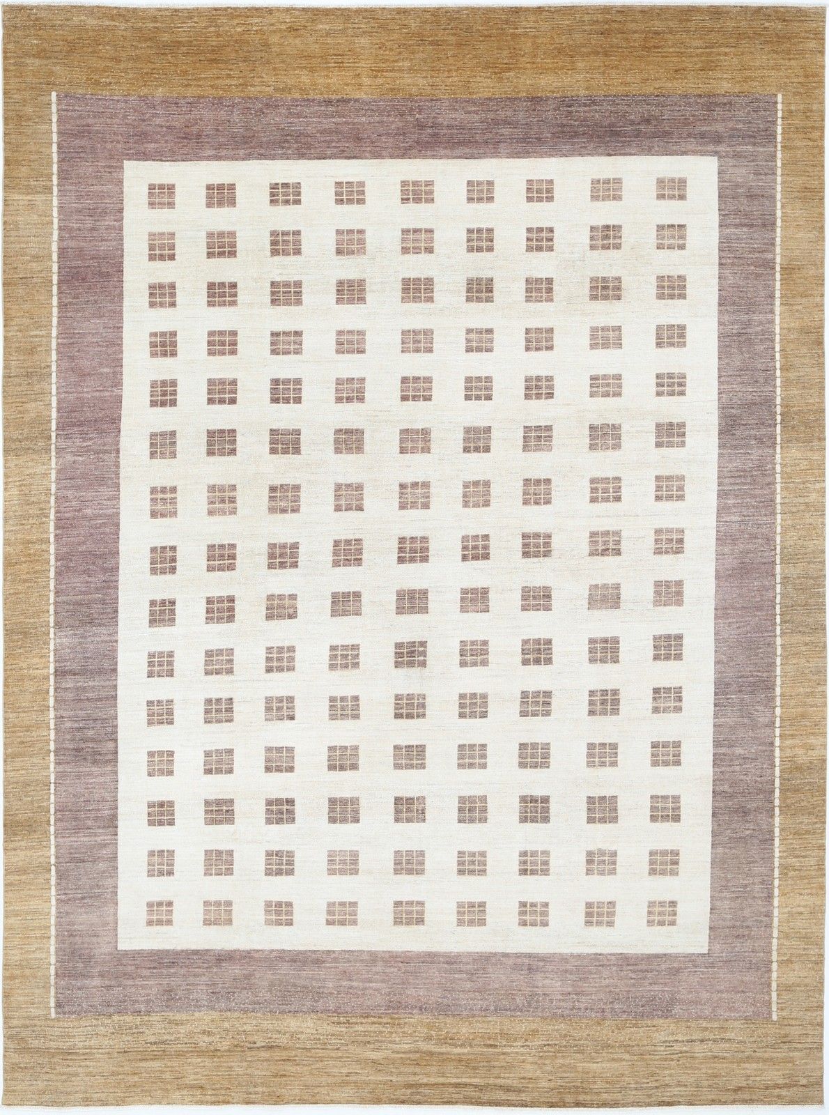 10.5x14.6 Ft Handmade Beige, Blush And Brown Rug. Geometric Grid Design Carpet