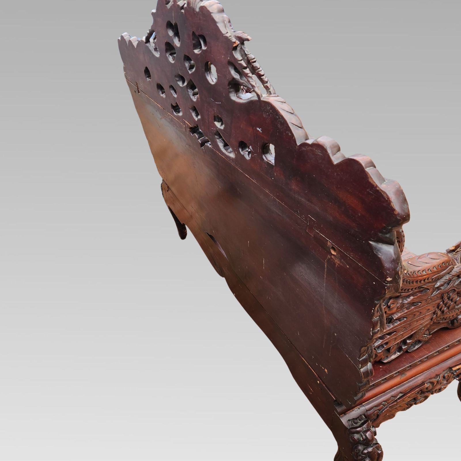 photo vintage Exceptional Chinese Dragon Oriental Hall Bench Or Settle, Rosewood C1900