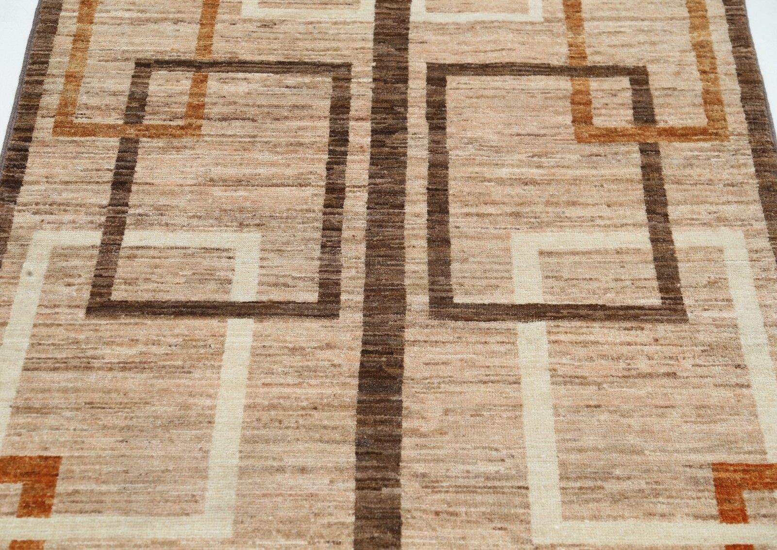 Tapis en laine noué à la main, marron et ivoire, 97 x 130 cm. Petit tapis géométrique abstrait photo 537.0