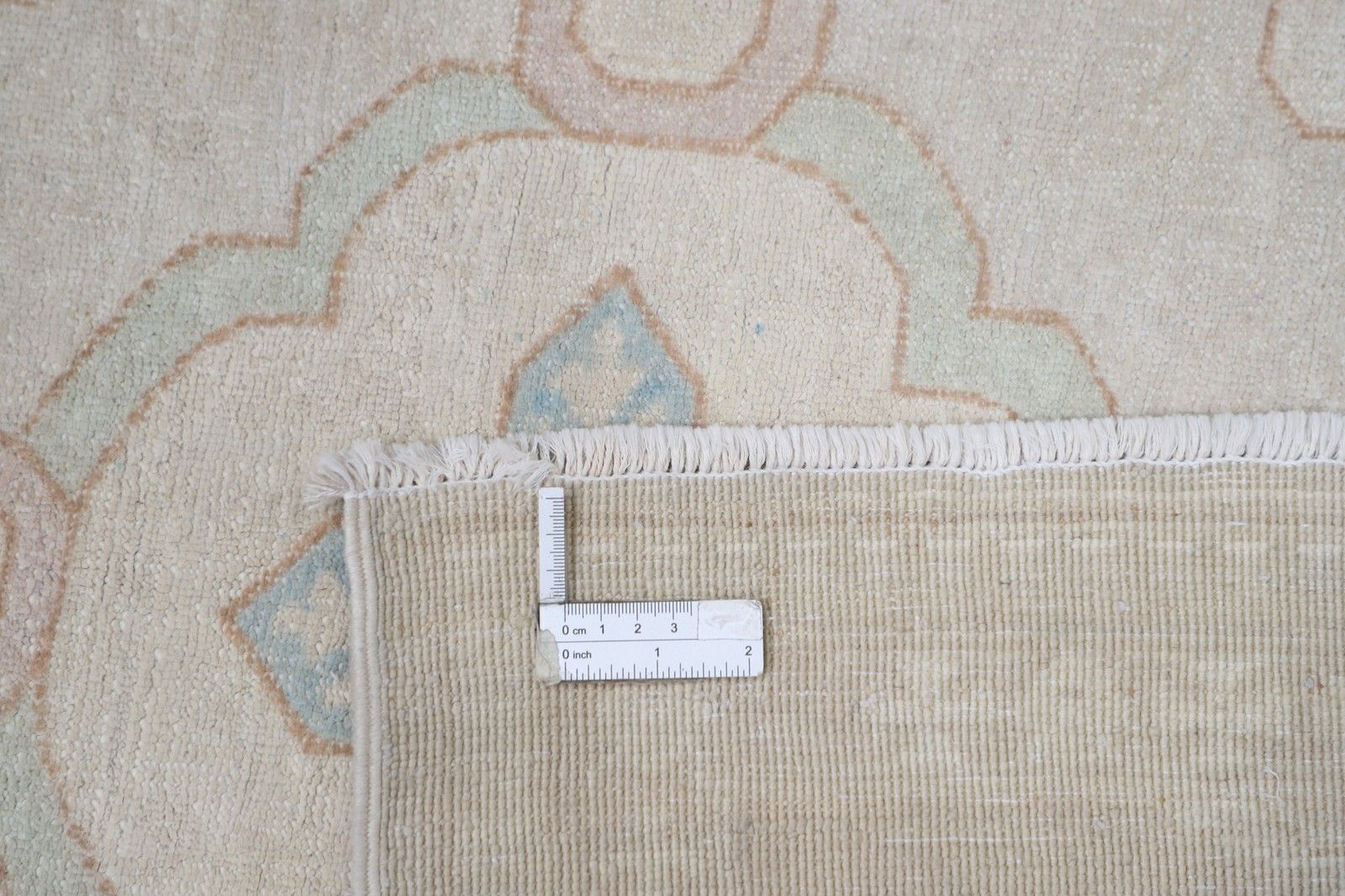 Tapis en laine noué à la main, beige, bleu clair et taupe, 242 x 300 cm - motif géométrique en treillis photo buy