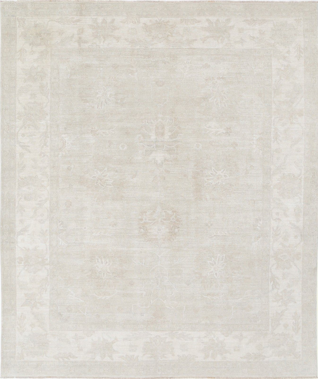 8x9.7 Ft Hand Knotted Beige Wool Oushak Area Rug With All Over Floral Design