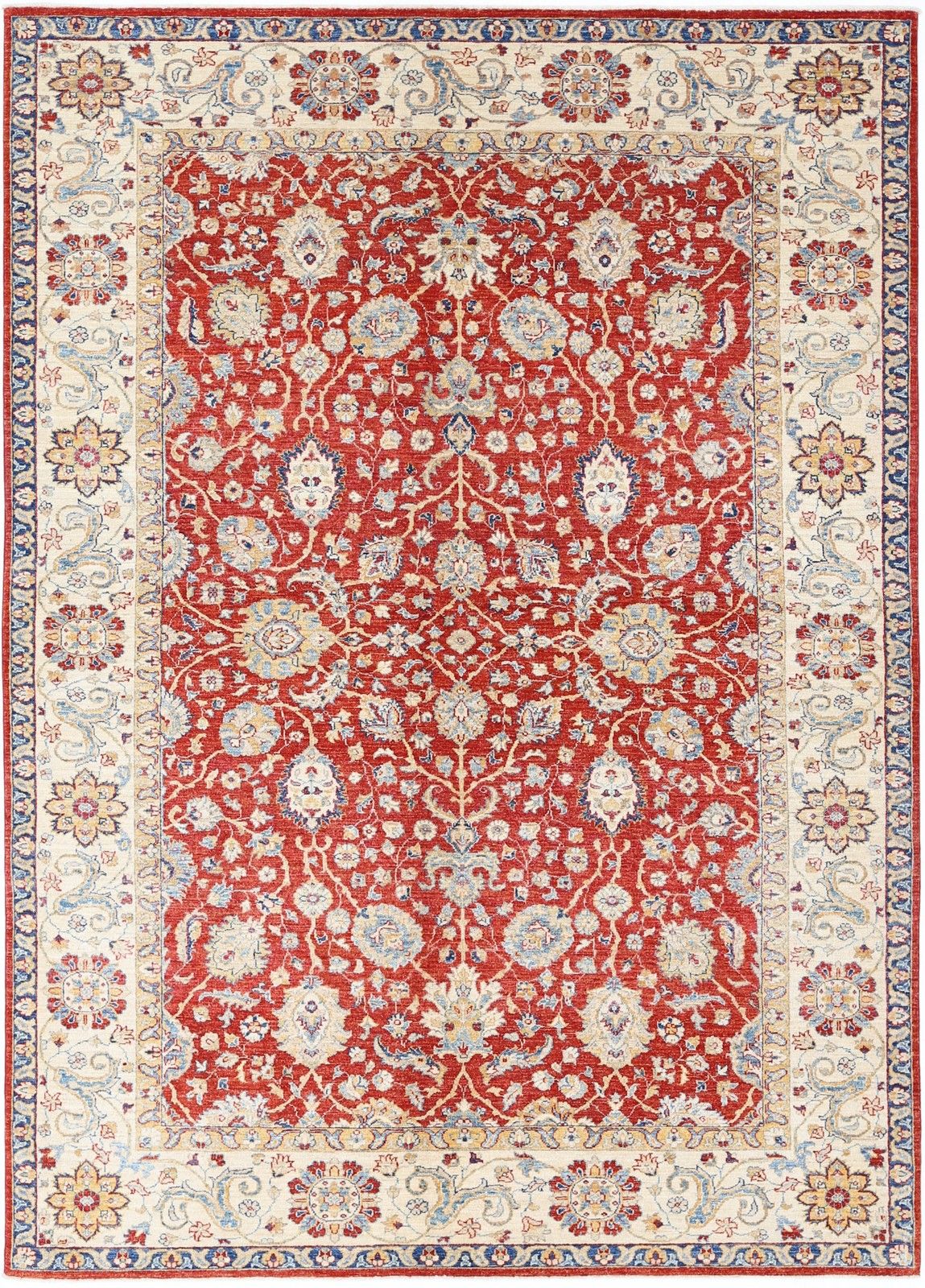 6.7x9.7 Ft Hand Knotted Floral Oushak Large Area Rug In Red And Beige. 100% Wool