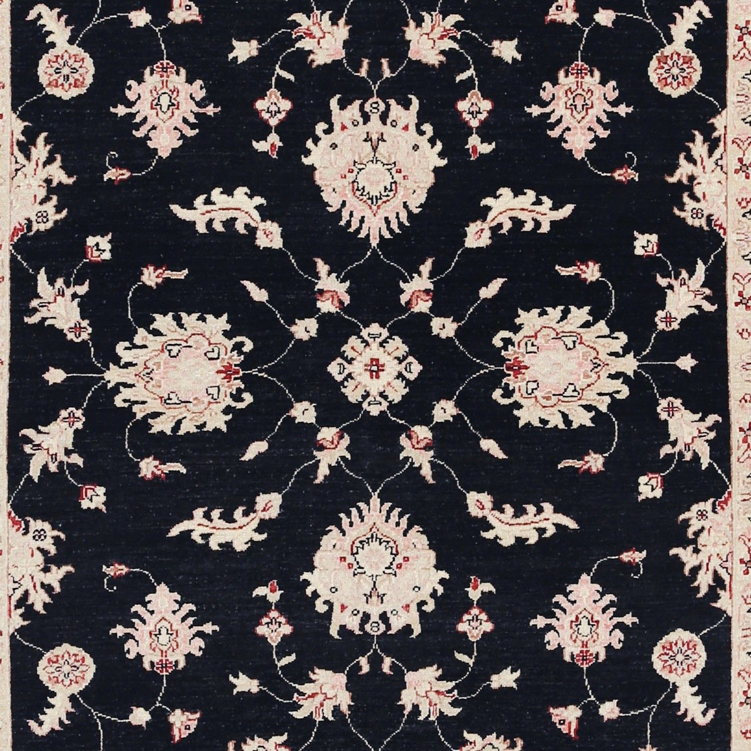 5.7x8 Ft Hand Knotted Floral Oushak Area Rug With Black Field And Beige Border photo buy
