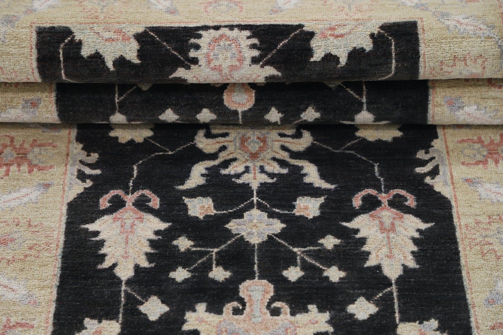 2.7x8.2 Ft Floral Hallway Runner. Black Kitchen Rug. Handknotted Corridor Rug photo Textiles