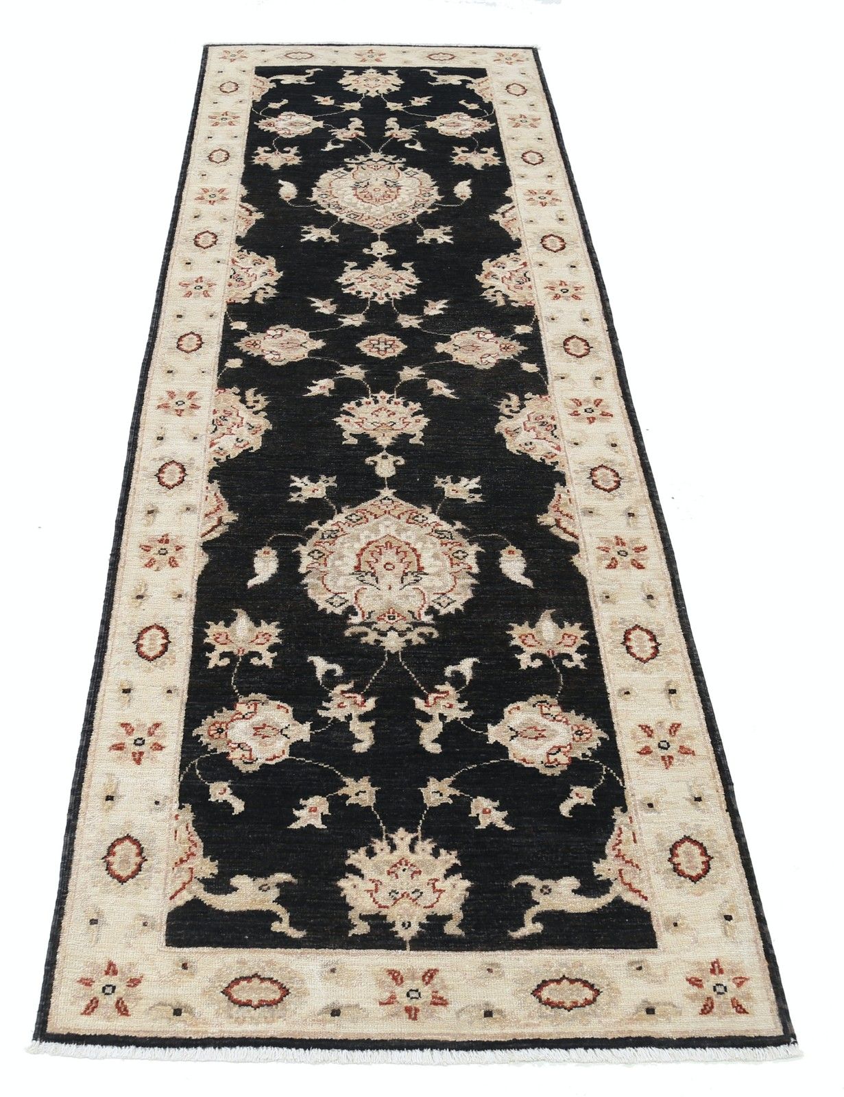 2,6 x 7,7 ft zwart, beige loper voor gang. Gangloper. Bloemen keukenkleed photo Textiel