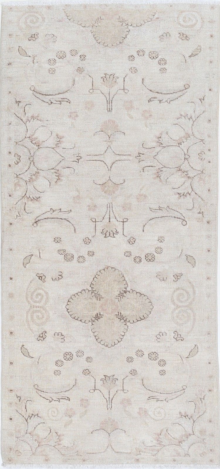 2.7x6 Ft Beige Handknotted Runner Rug For Hallway, Corridor And Kitchen Decor