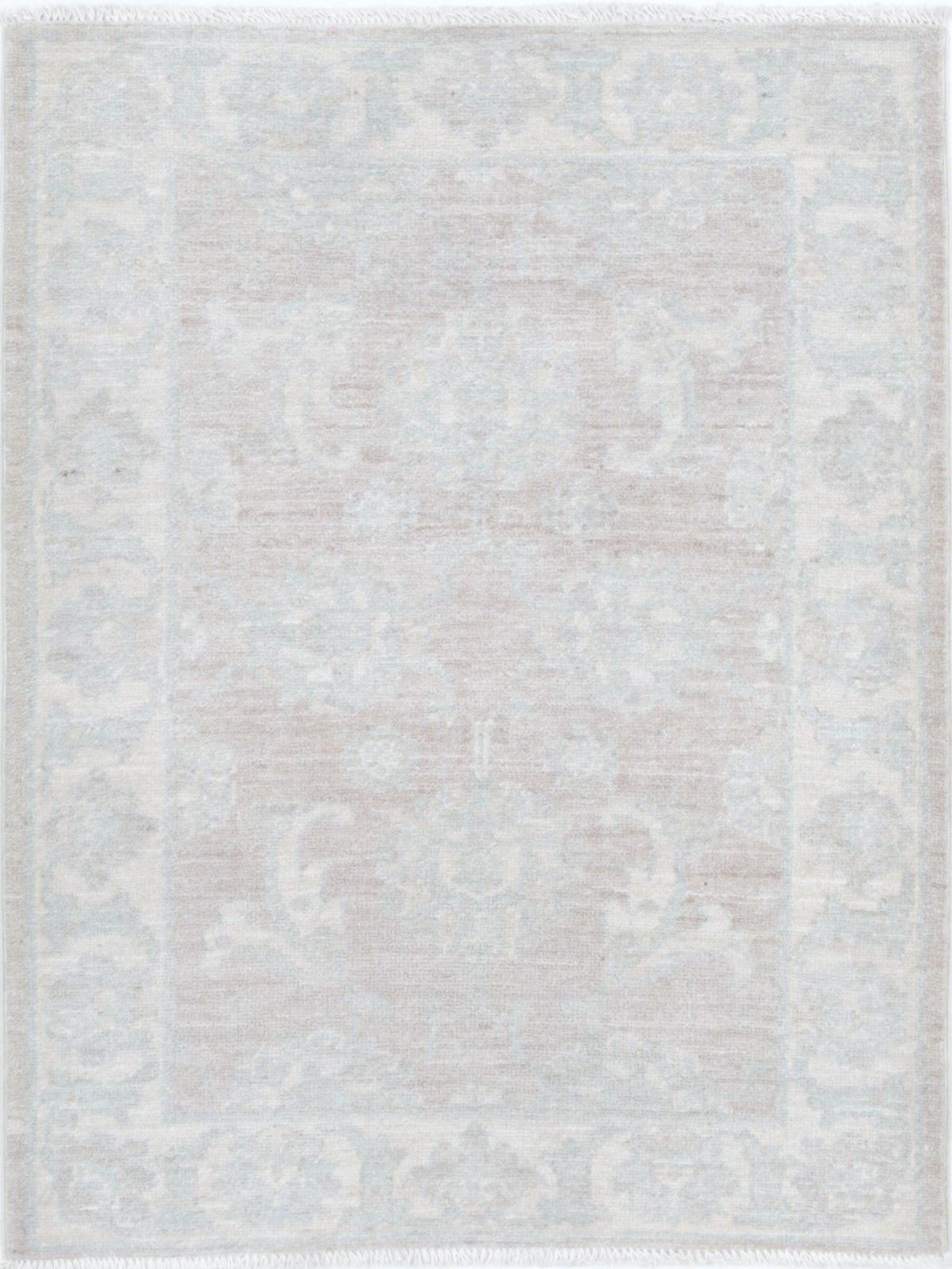 2.3x3 Ft Hand Knotted Beige Wool Oushak Accent Rug With All Over Floral Design