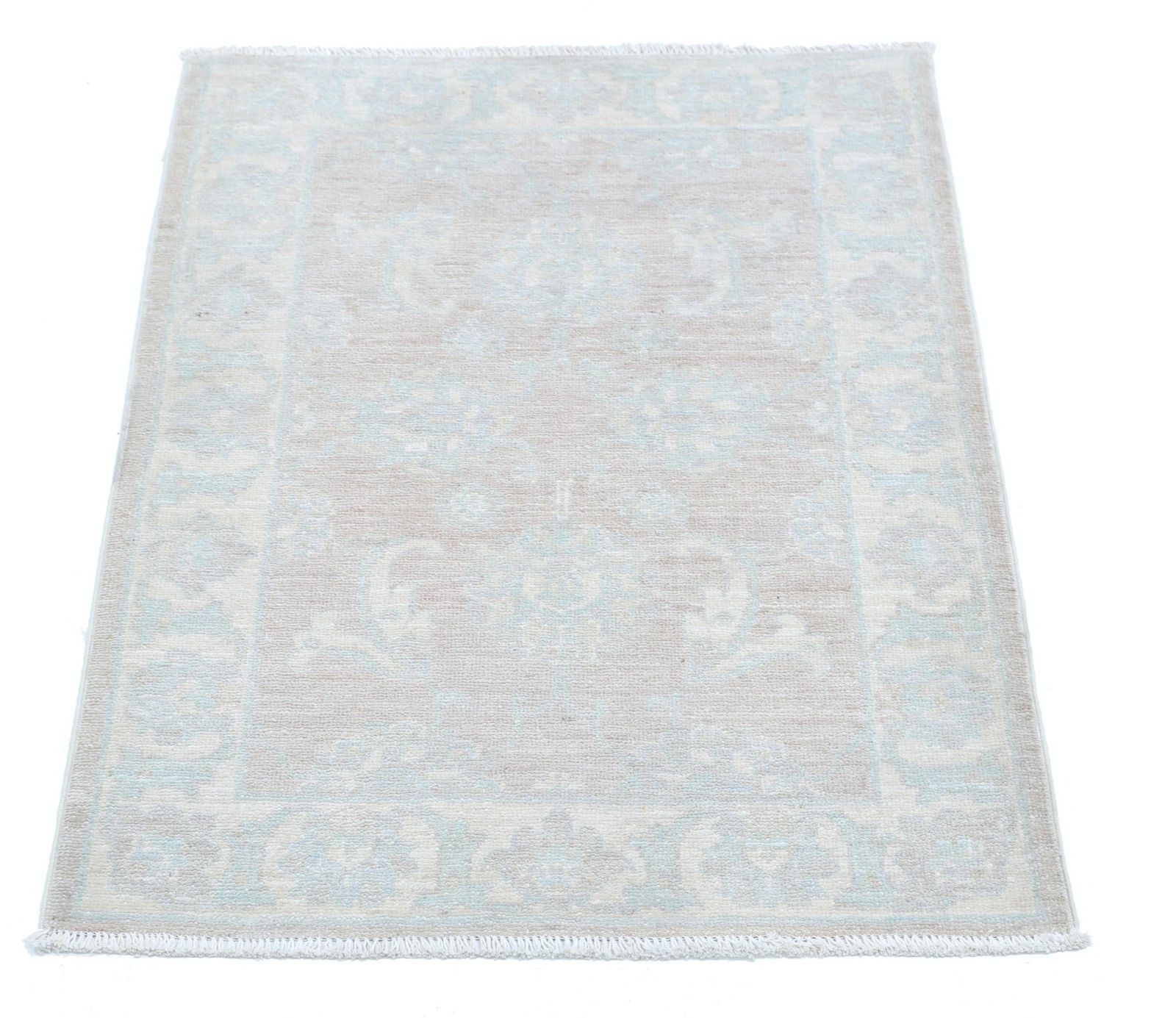 Tapis d'appoint Oushak en laine beige noué à la main, motif floral, 0,69 x 0,89 m photo Textiles