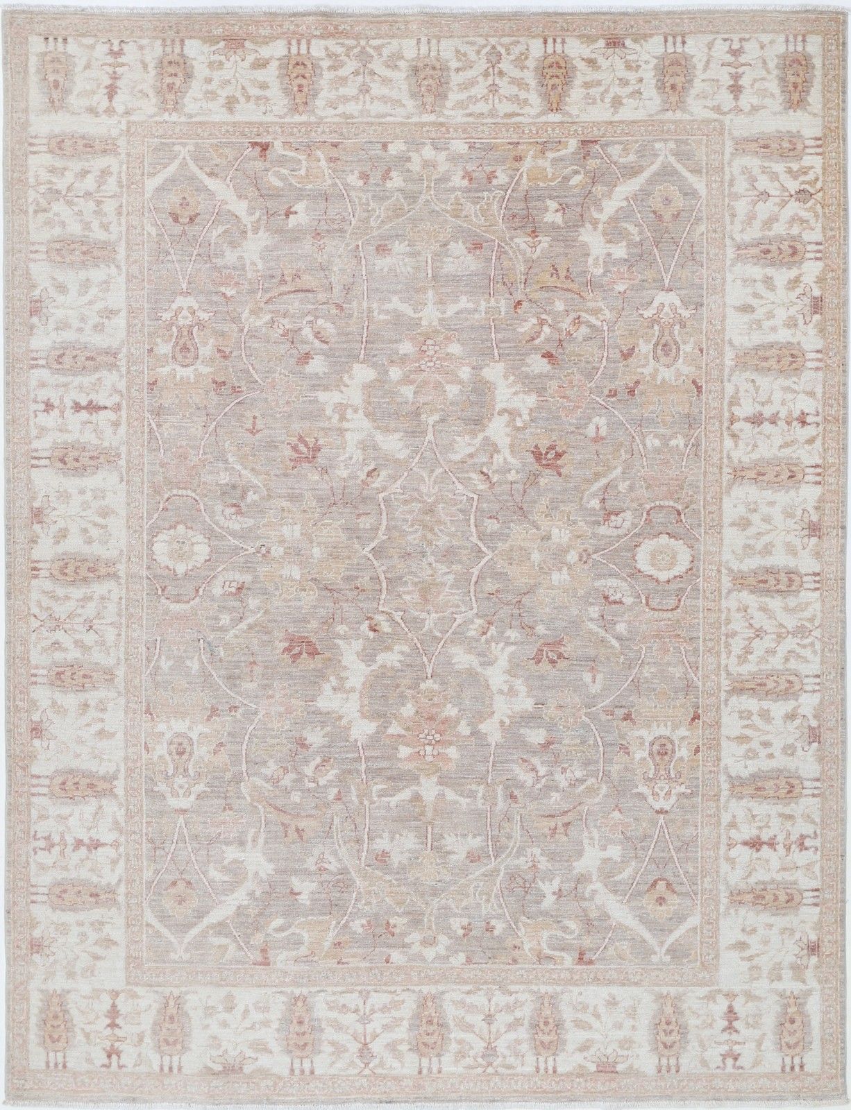 6x8 Ft Traditional Handknotted Beige, Blush, Taupe Wool Rug With Floral Design