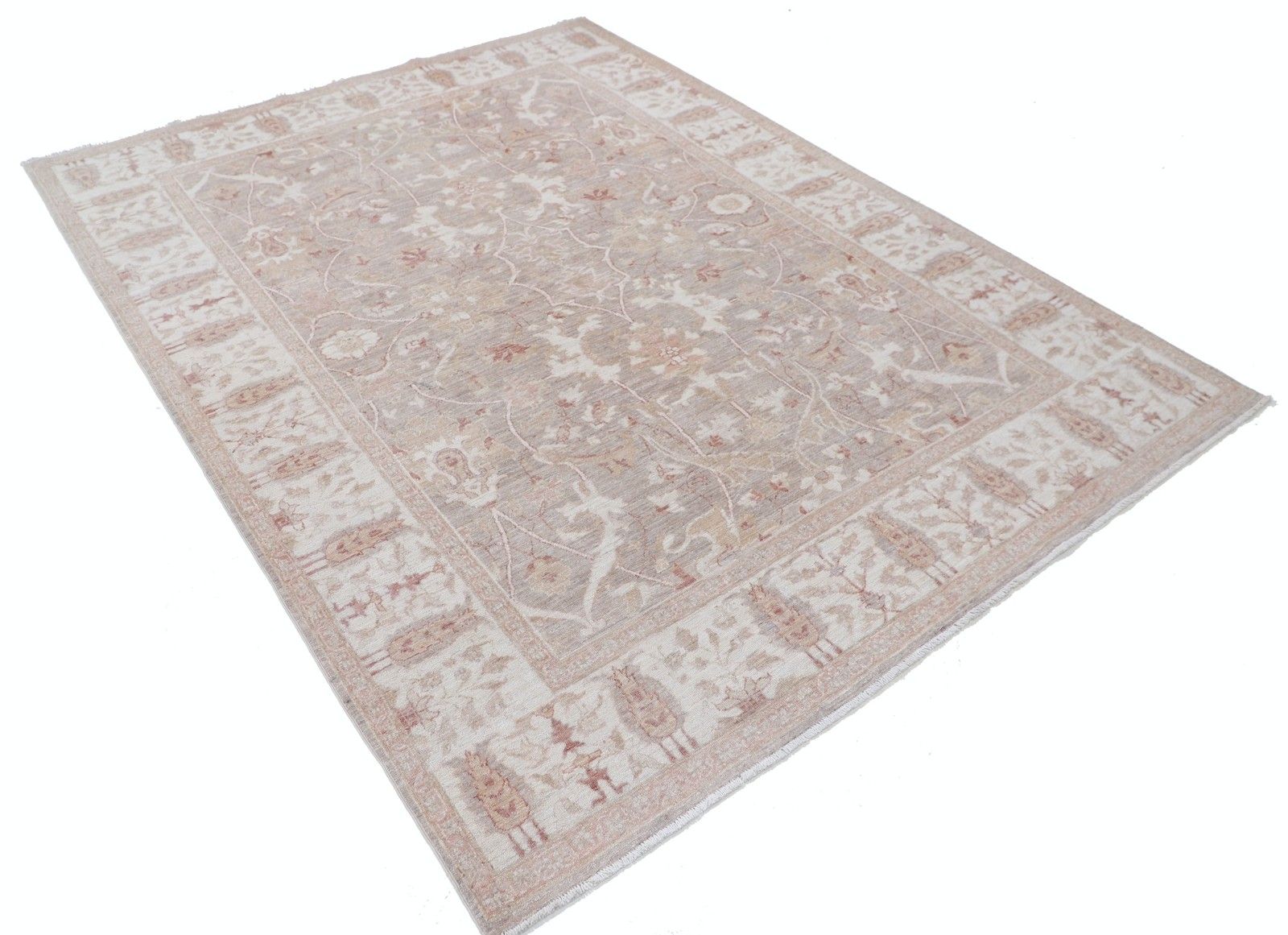 6x8 Ft Traditioneel Handgeknoopt Wollen Vloerkleed in Beige, Blush en Taupe met Bloemmotief photo furniture