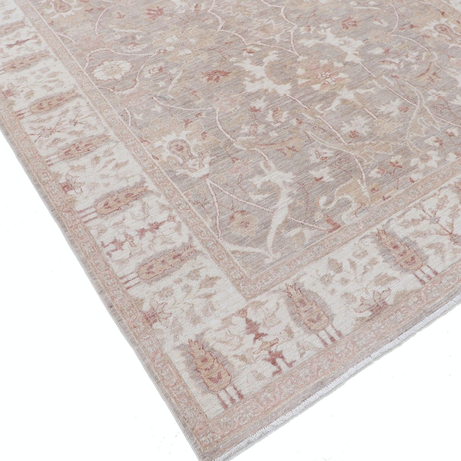 Tapis en laine noué à la main, beige, rose poudré et taupe, motif floral, 180 x 240 cm photo buy