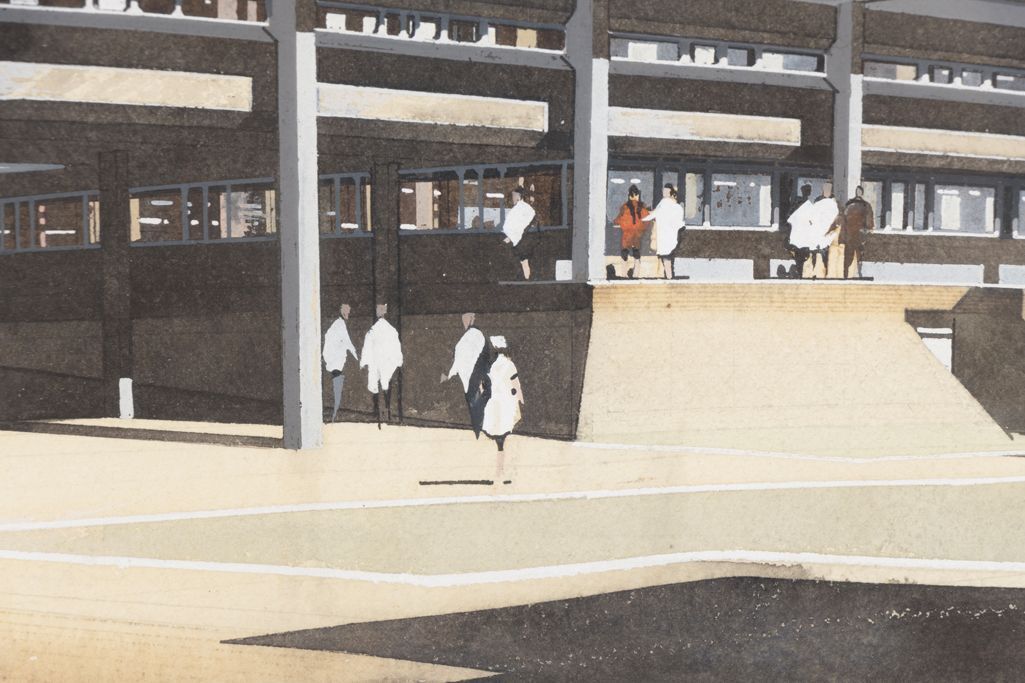 Architectural Perspective Watercolour For Kingston Hospital By Peter Sainsbury 1968 photo for sale