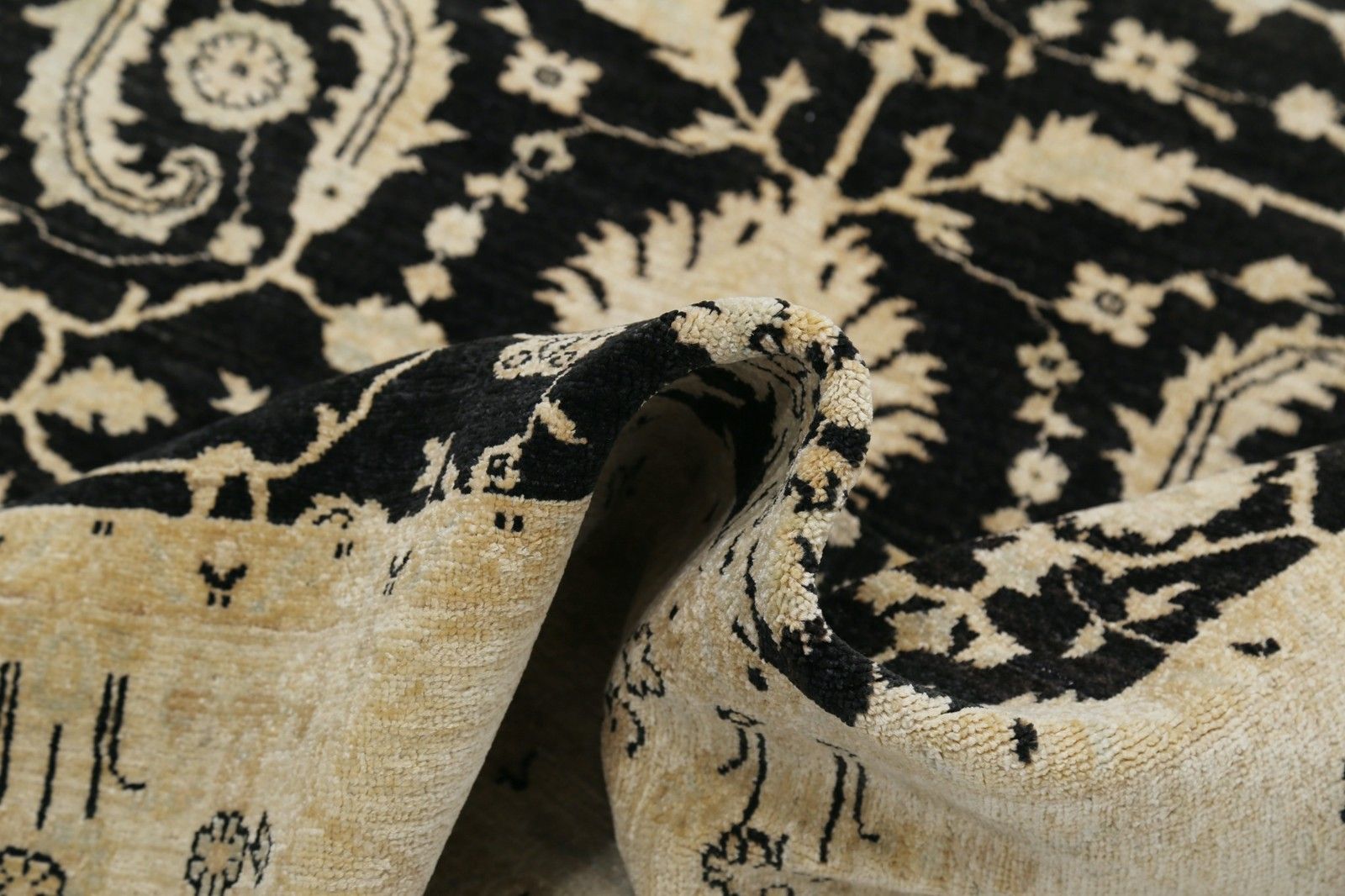 6x9 Ft Hand Knotted Black, Beige Wool Rug. Traditional Floral Pattern Carpet photo vinterior