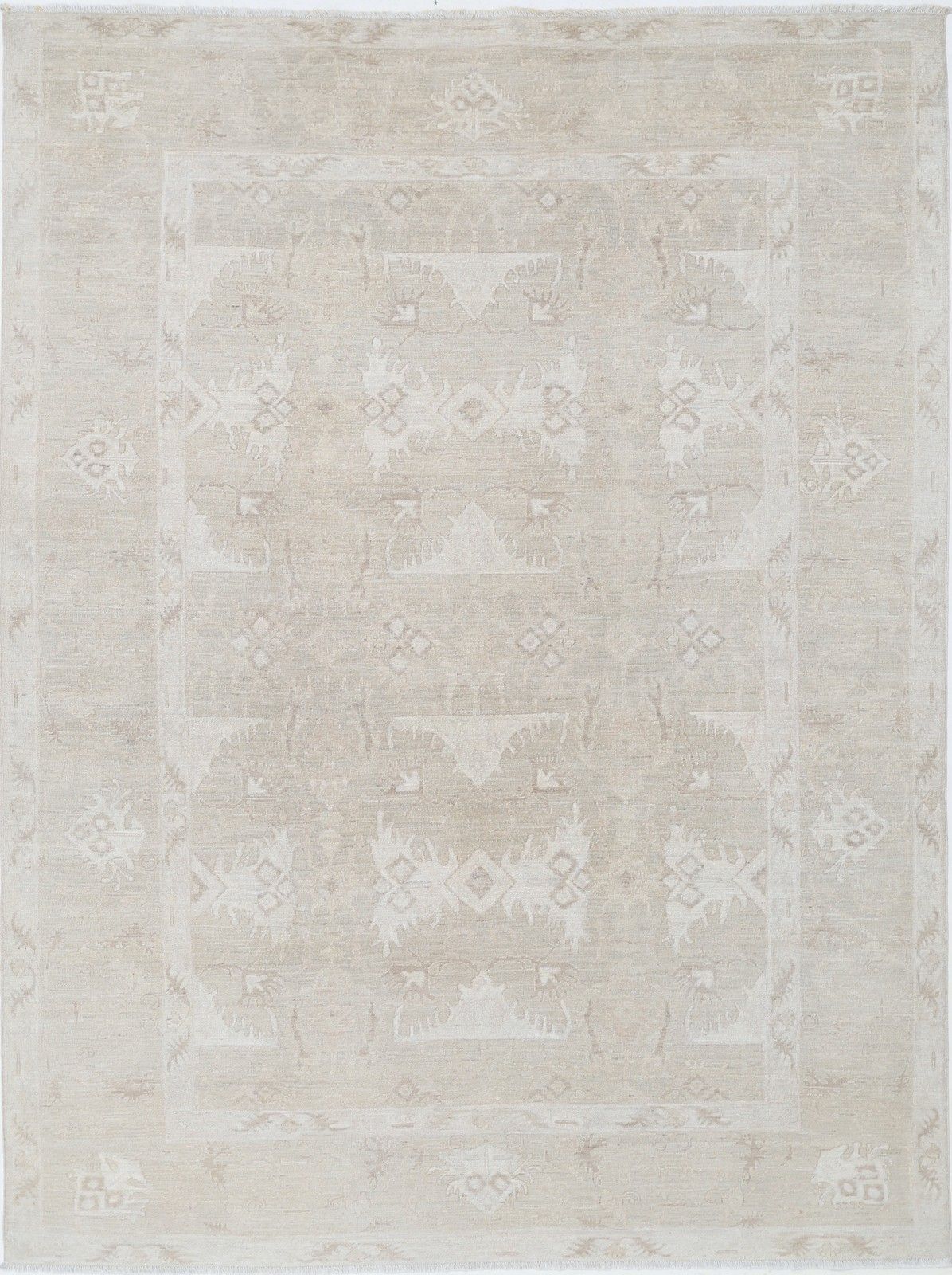 Tapis traditionnel noué à la main, beige, 190 x 256 cm, pour salon. 100 % laine