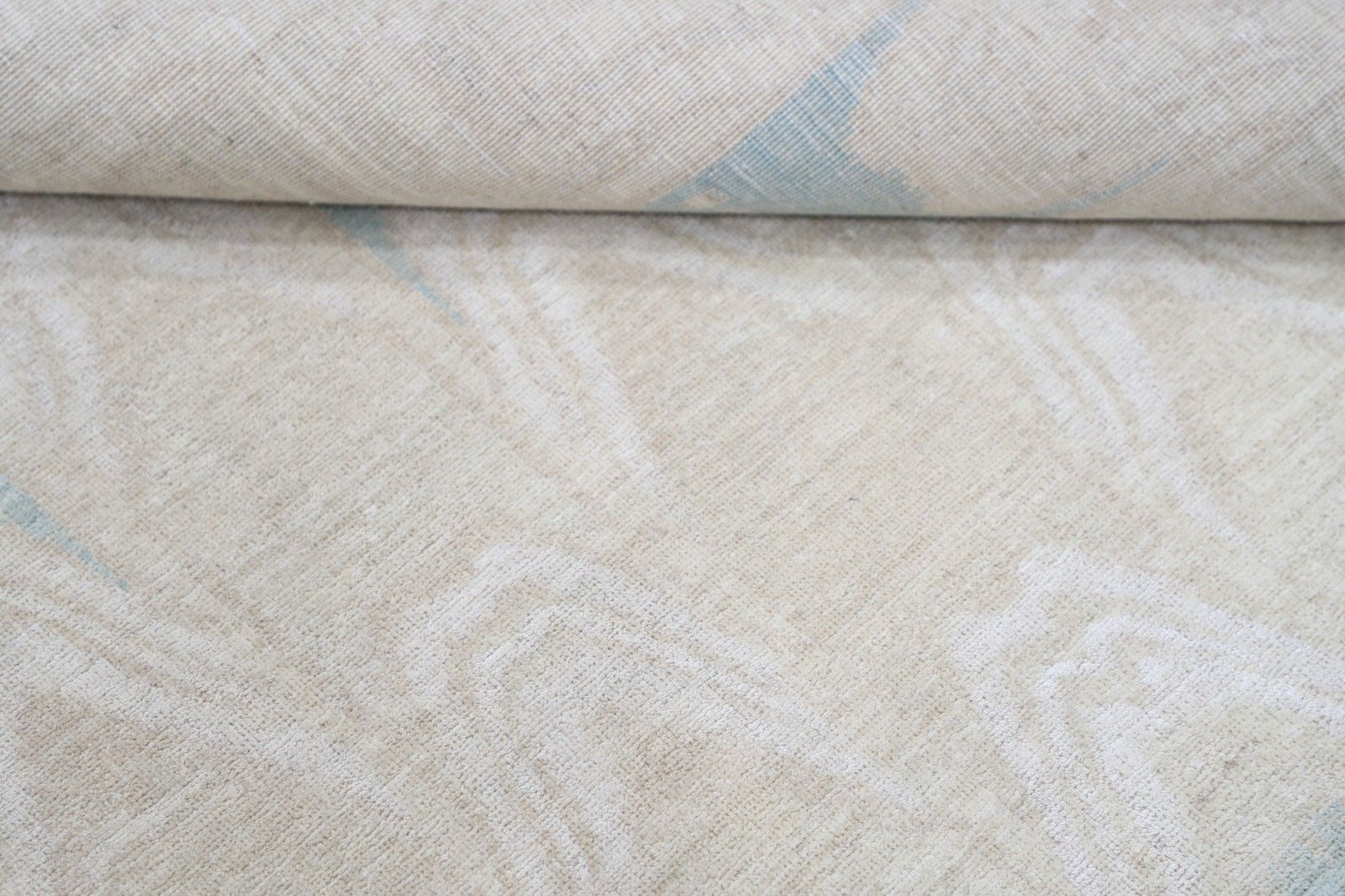 Tapis en laine noué à la main, bleu clair et beige, motif géométrique - 5,8 x 7,5 ft photo 2549.0