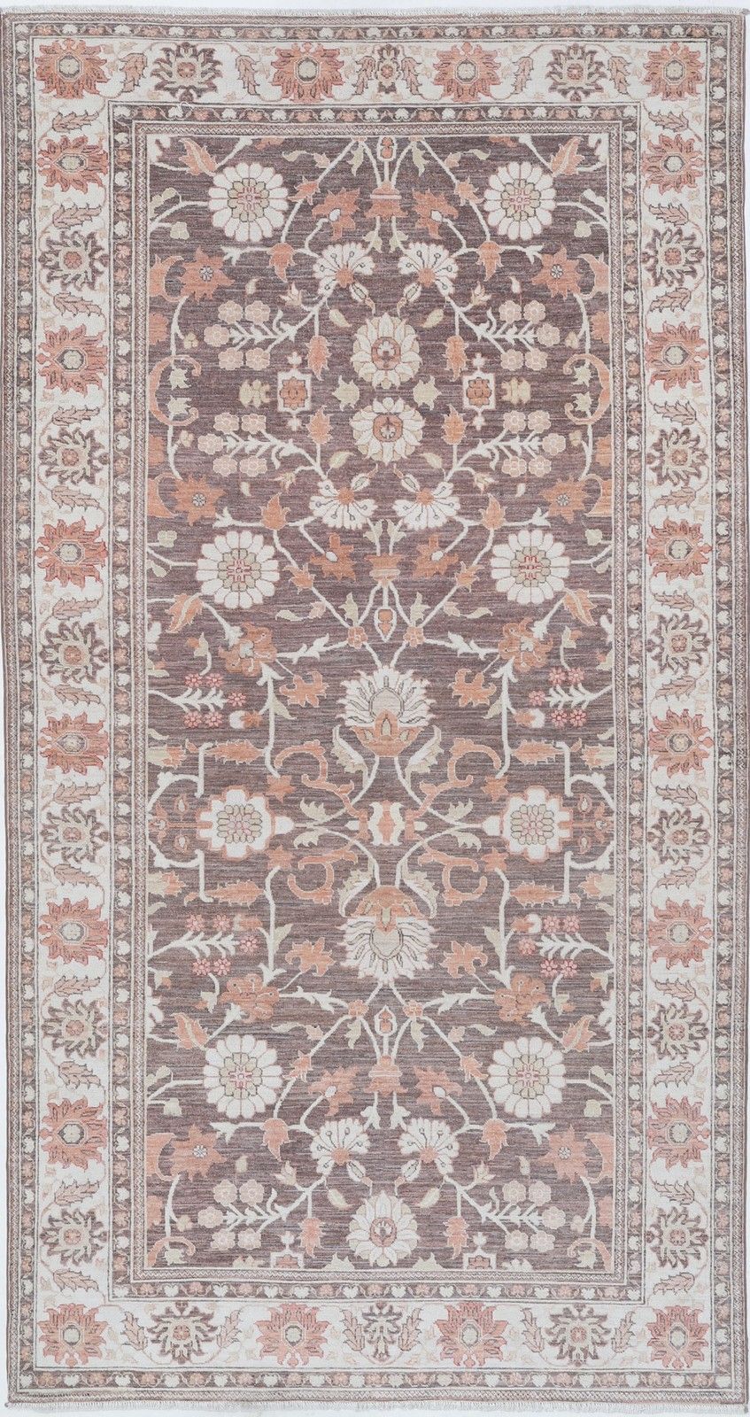 5x9.6 Ft Hand Knotted Taupe, Beige, Blush Rug. Traditional Floral Pattern Carpet