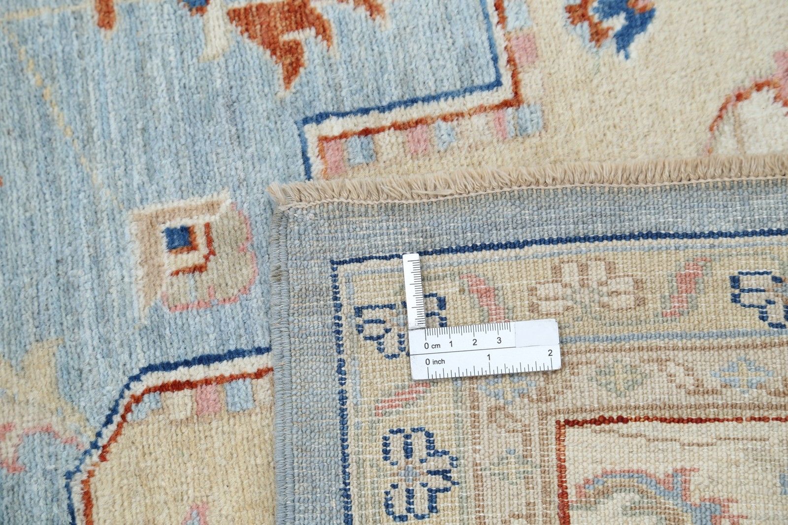 Grand tapis noué à la main bleu clair et ivoire, 7 x 10,2 ft - Tapis turc à motifs géométriques photo buy