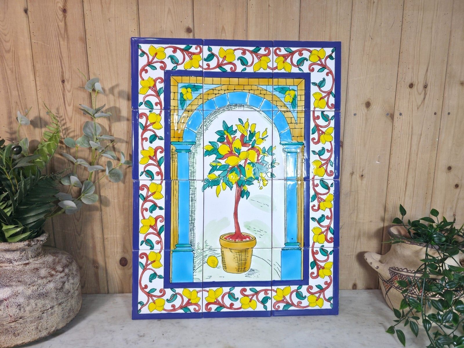 Italian Ceramic Hand Painted Terracotta Lemon Tree Kitchen Tiles Splashback