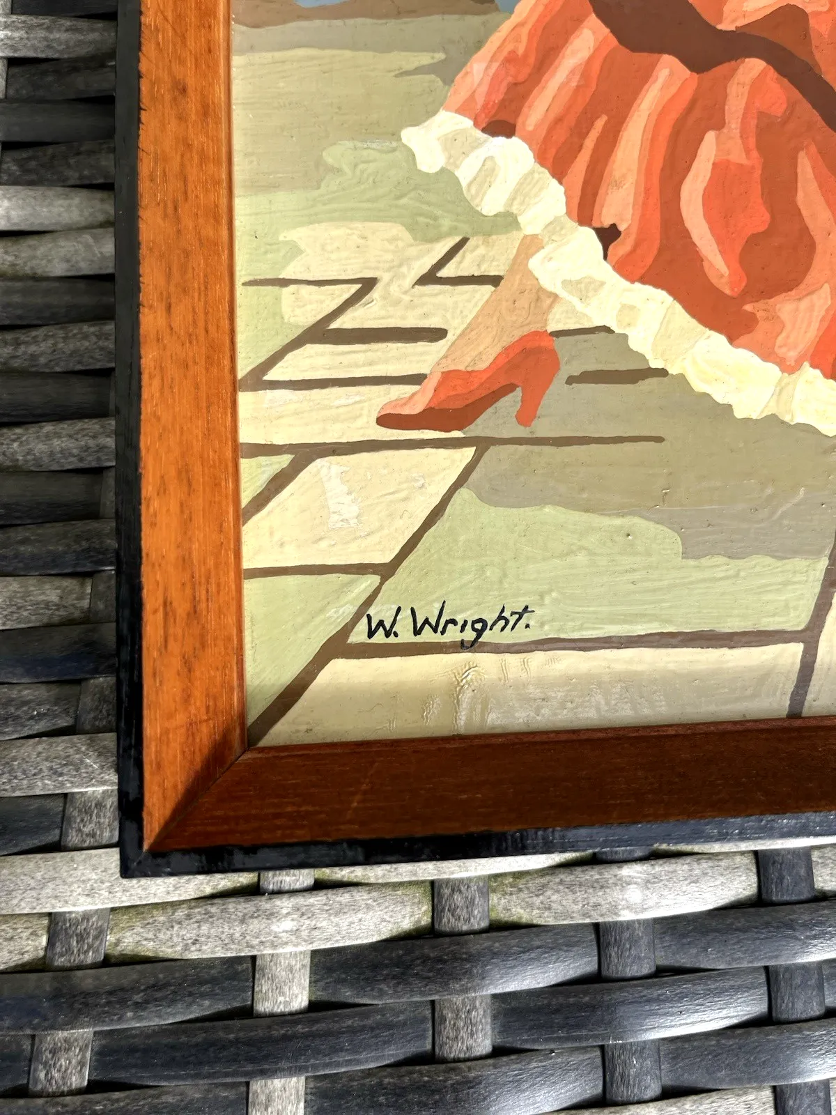 photo for sale Original Vintage 1963 Spanish Flamenco Dancers Painting Mid Century Teak Frame