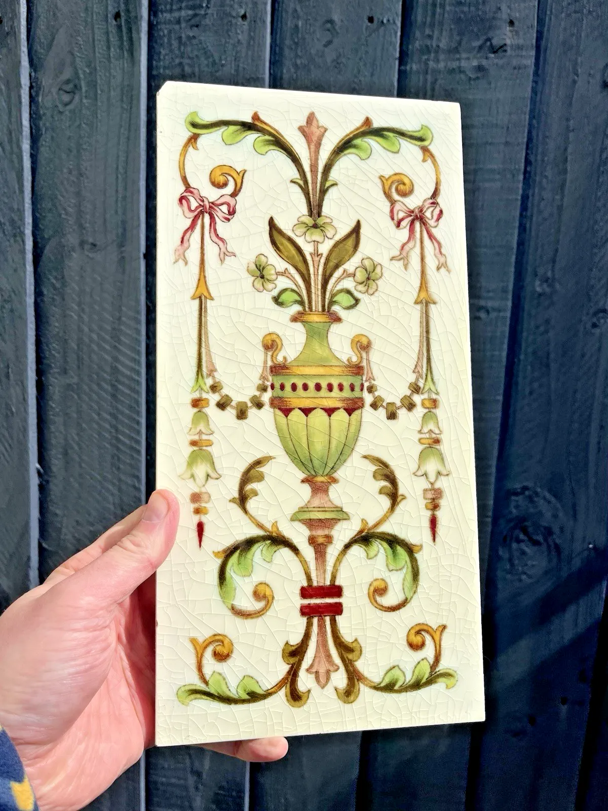 Rare Pair Of Antique English Sherwin & Cotton 12 X 6 Fireplace Tiles Regency Urn photo furniture