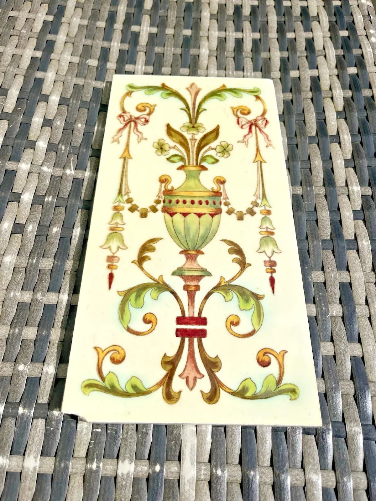 Rare Pair Of Antique English Sherwin & Cotton 12 X 6 Fireplace Tiles Regency Urn photo vintage