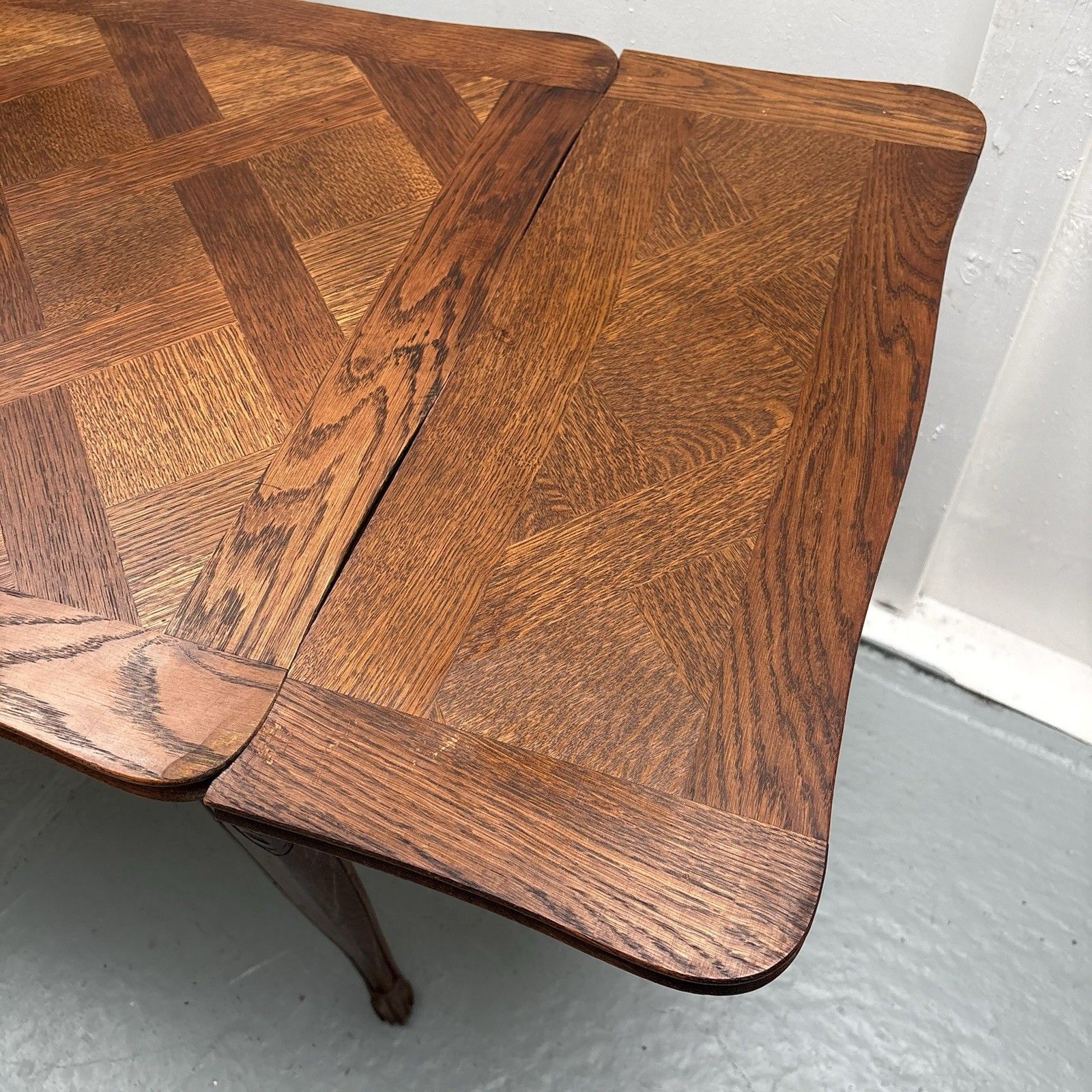 photo for sale Vintage French Country Provincial Parquetry Extending Games Side Console Table