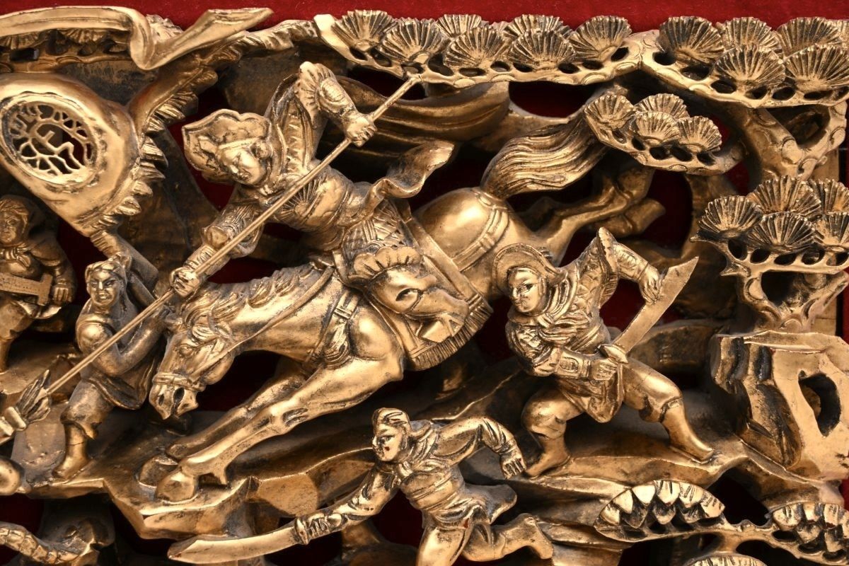 Antique Oriental Carved Wood And Gilt Panel photo 475.0