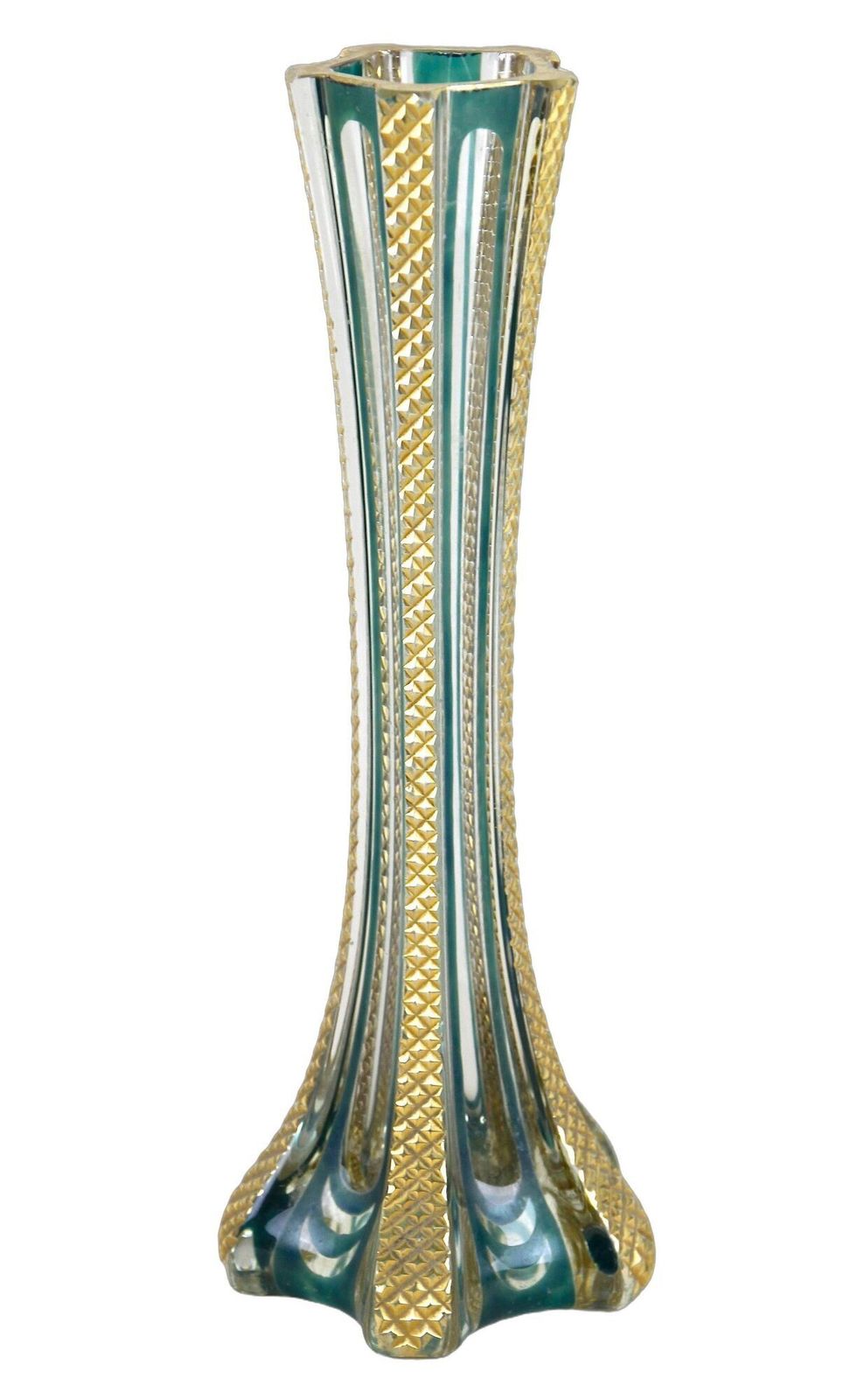 20th Century Murano Glass Vase With Green And Gilt Accents, Italy Ca. 1930