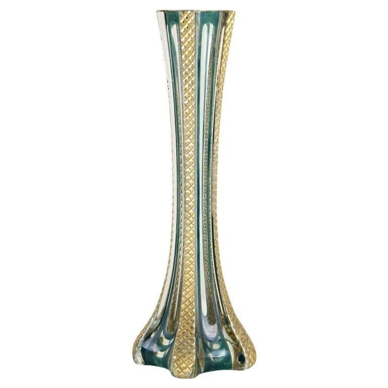 20th Century Murano Glass Vase With Green And Gilt Accents, Italy Ca. 1930 photo furniture