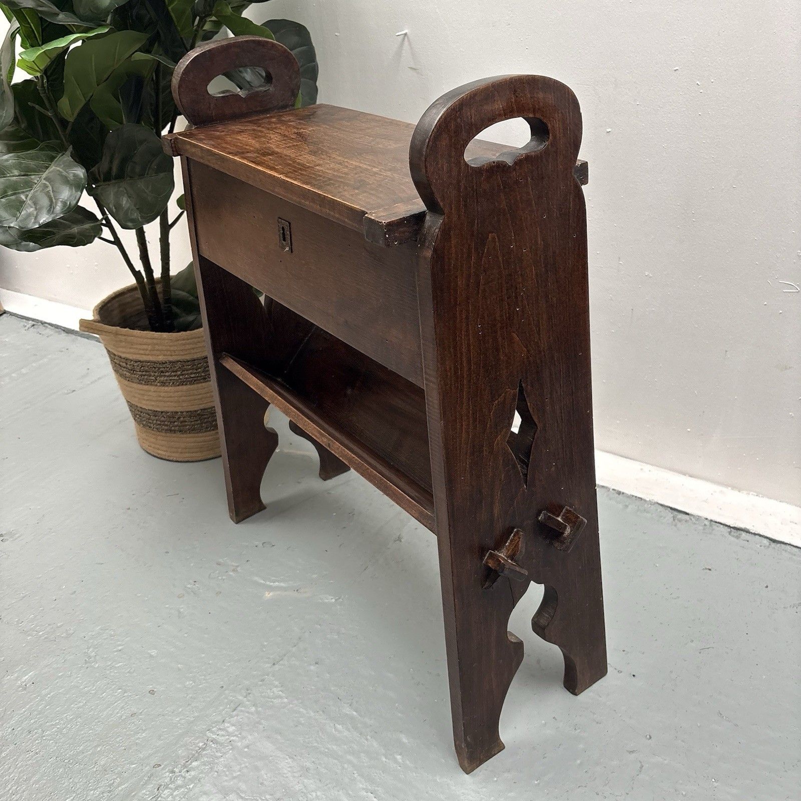 Antique French Arts & Crafts Oak Book Trough Or Magazine Stand Side Table photo furniture