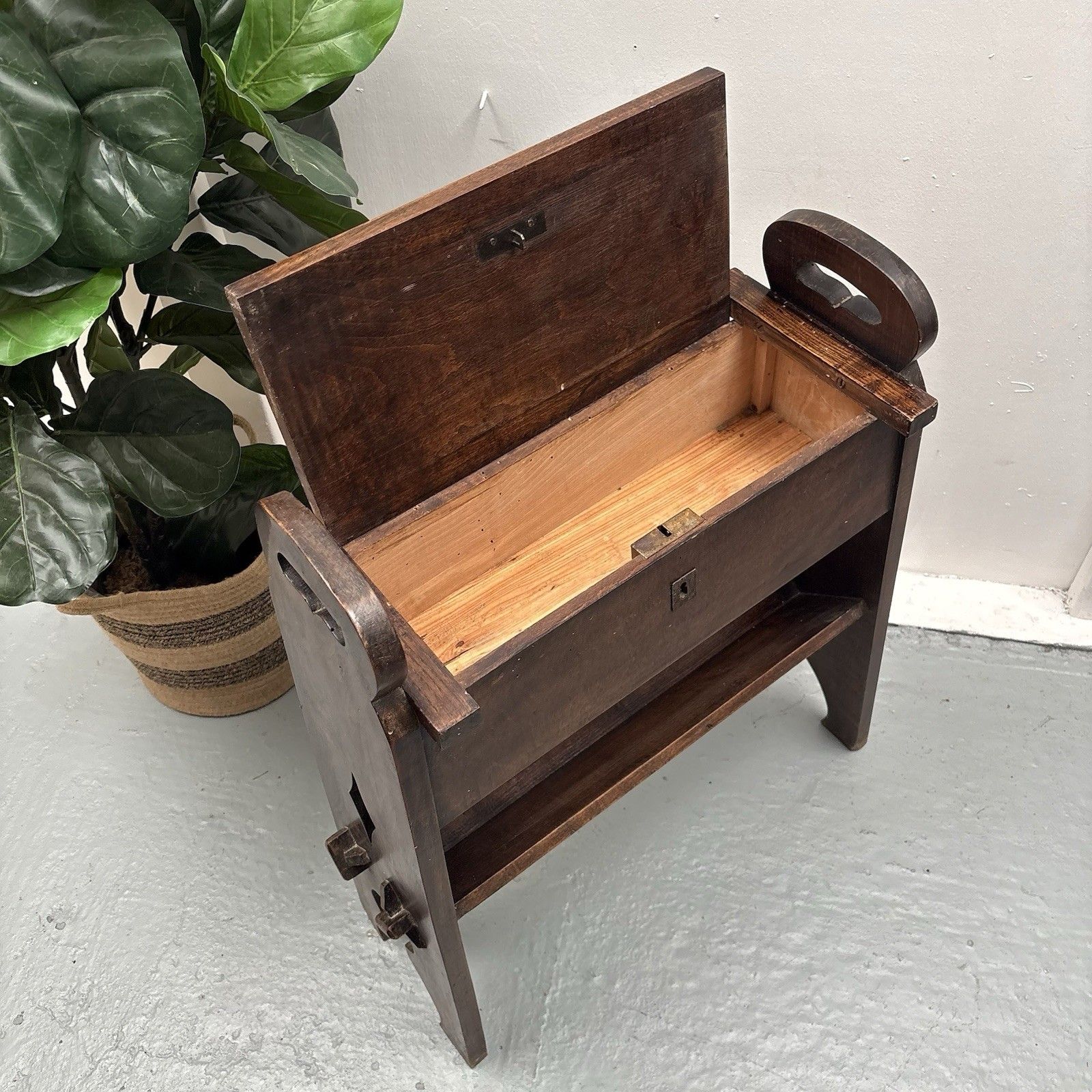 photo for sale Antique French Arts & Crafts Oak Book Trough Or Magazine Stand Side Table