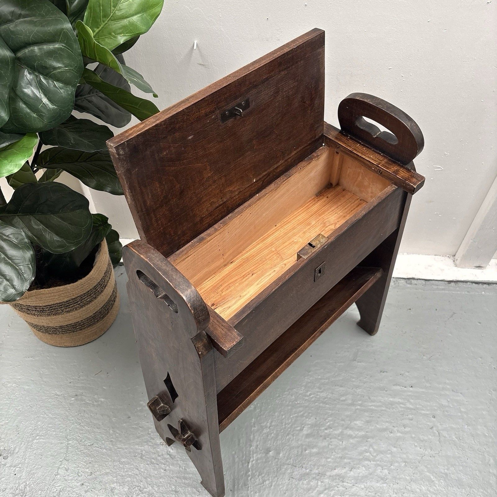 Furniture Antique French Arts & Crafts Oak Book Trough Or Magazine Stand Side Table photo