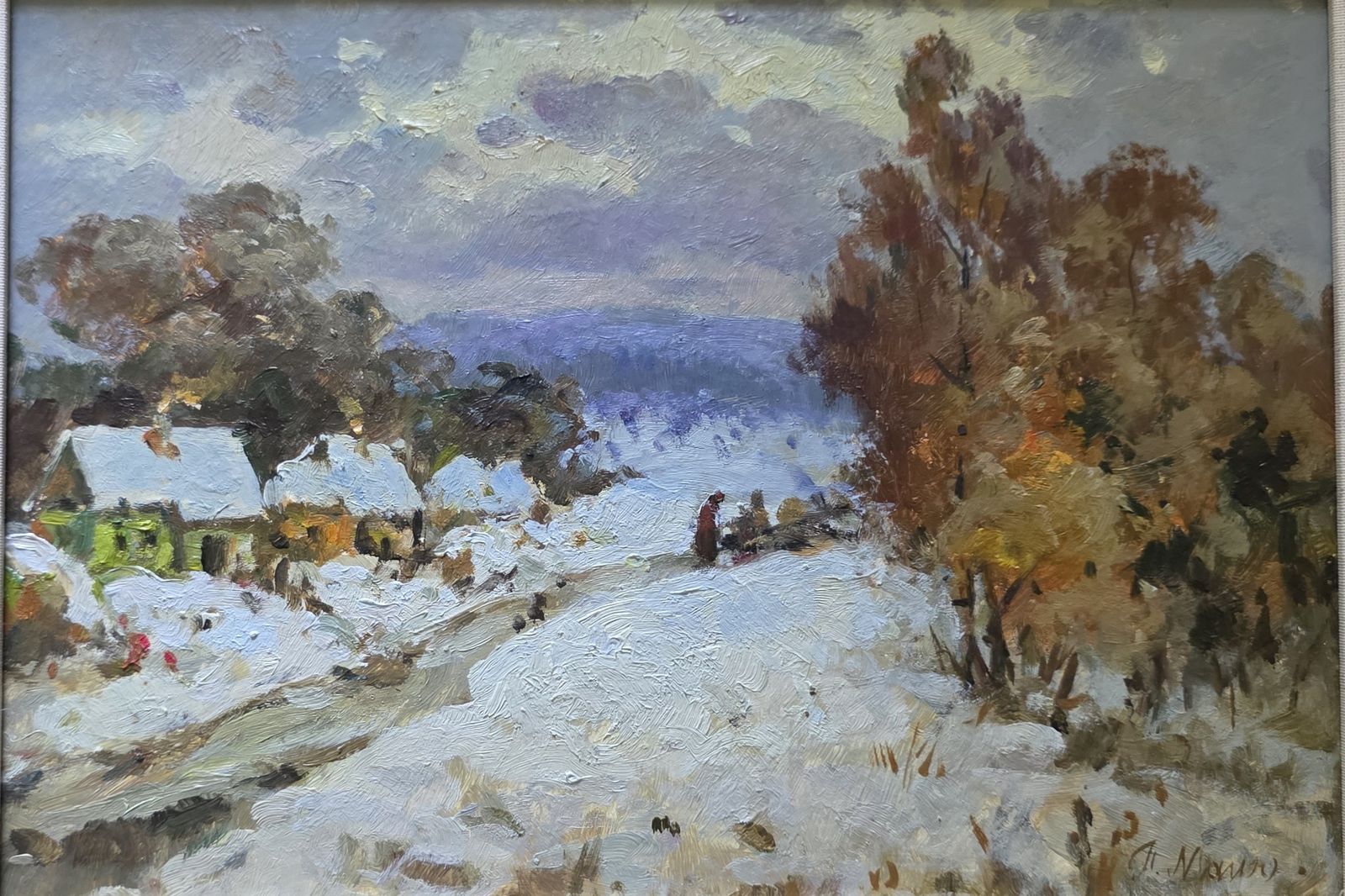 Petro Magro Winter Village Landscape, Oil On Board, Framed, Ukrainian School photo furniture