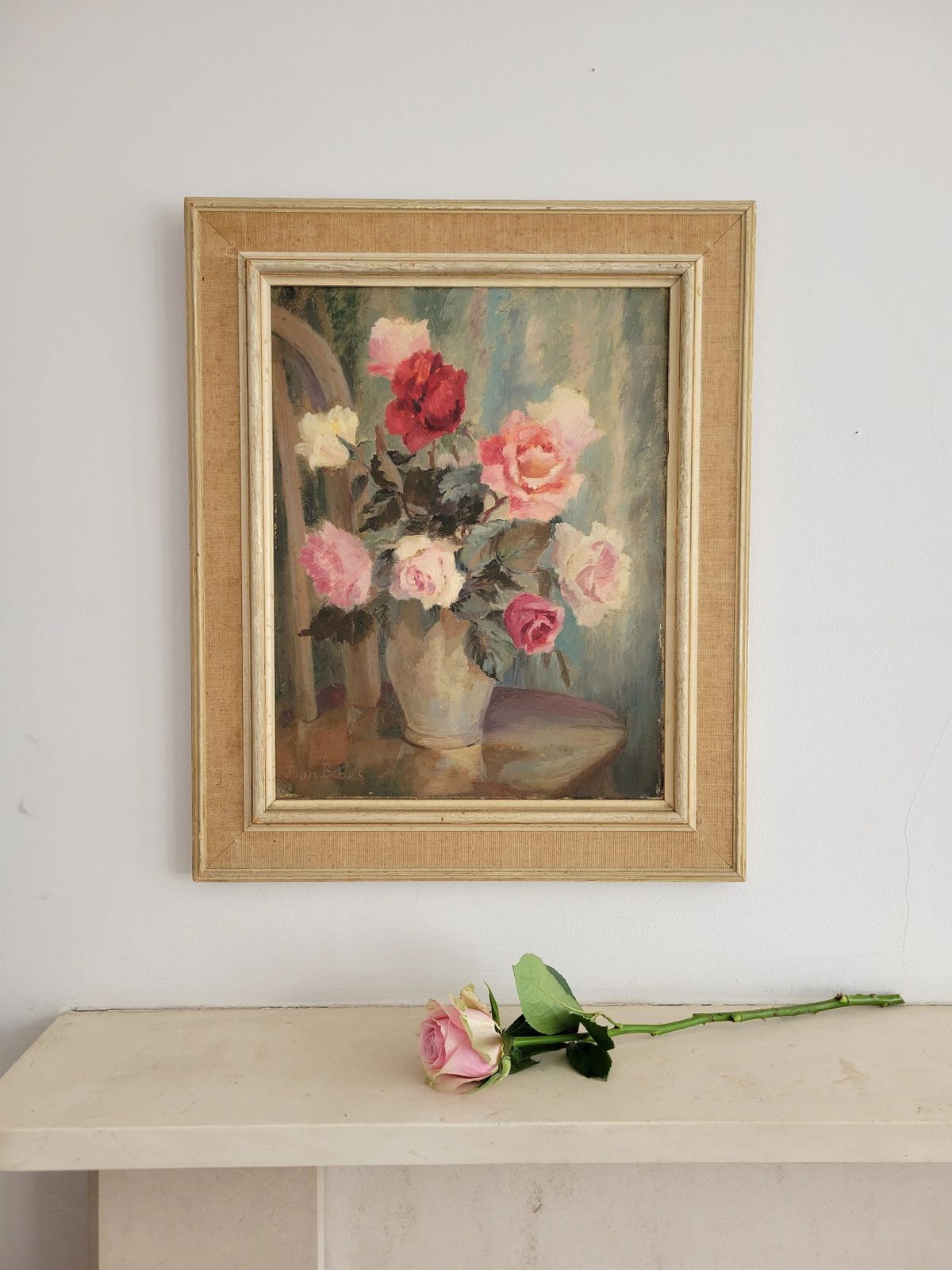 495.0 Roses In Bloom  Original Mid Century Floral Still Life By Joan Elliot Bates(b1930) photo