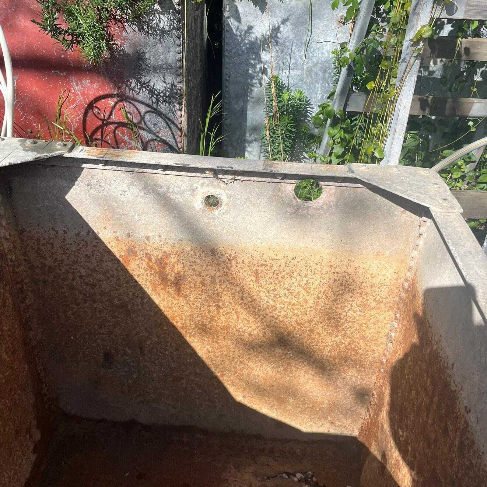 Galvanised Riveted Water Tank Industrial Rustic Garden Planter Not Watertight photo vintage
