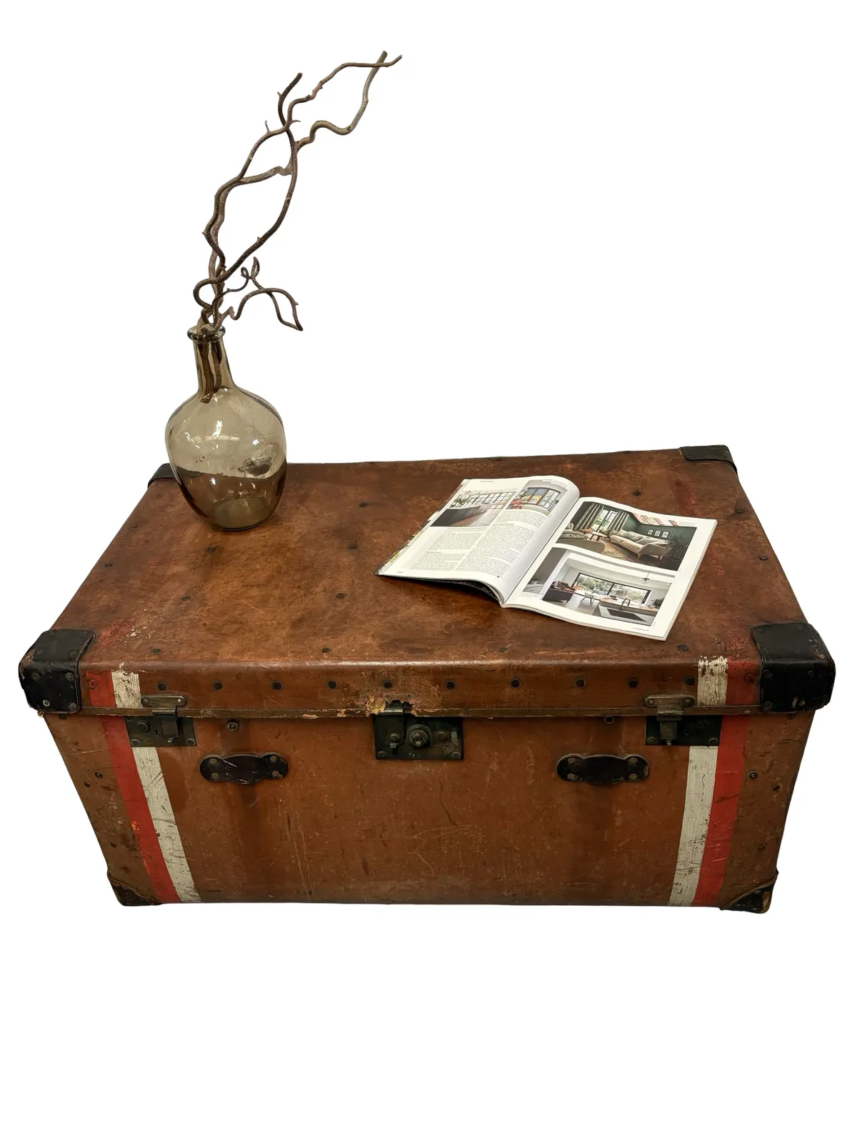 Antique Hj Cave & Sons Leather Storage Travelling Trunk photo furniture