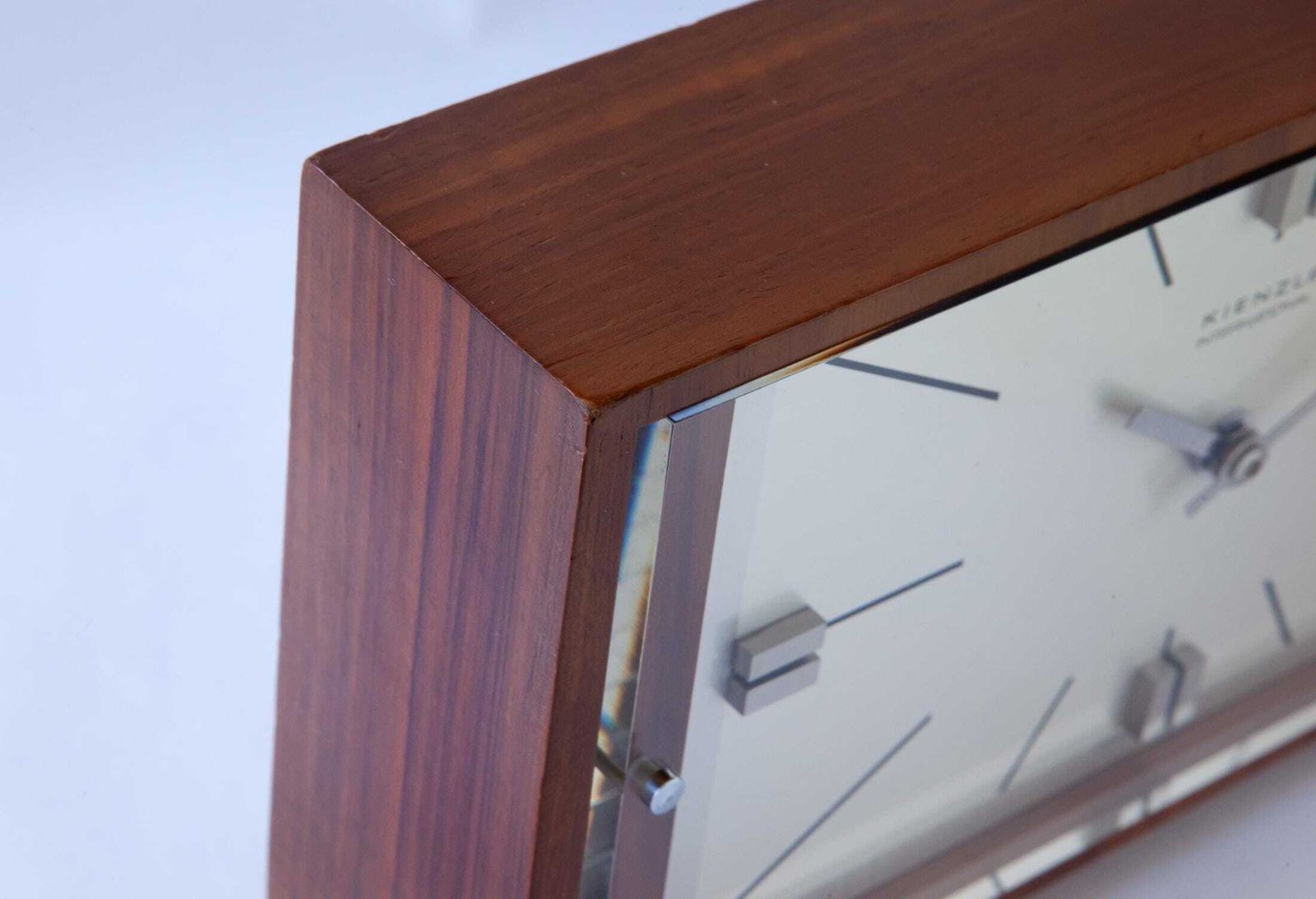 Mid Century Kienzle Table Clock Modern Bauhaus Atomic Space Age Desk 1960s Shelf Mantel Germany Walnut Battery photo vintage