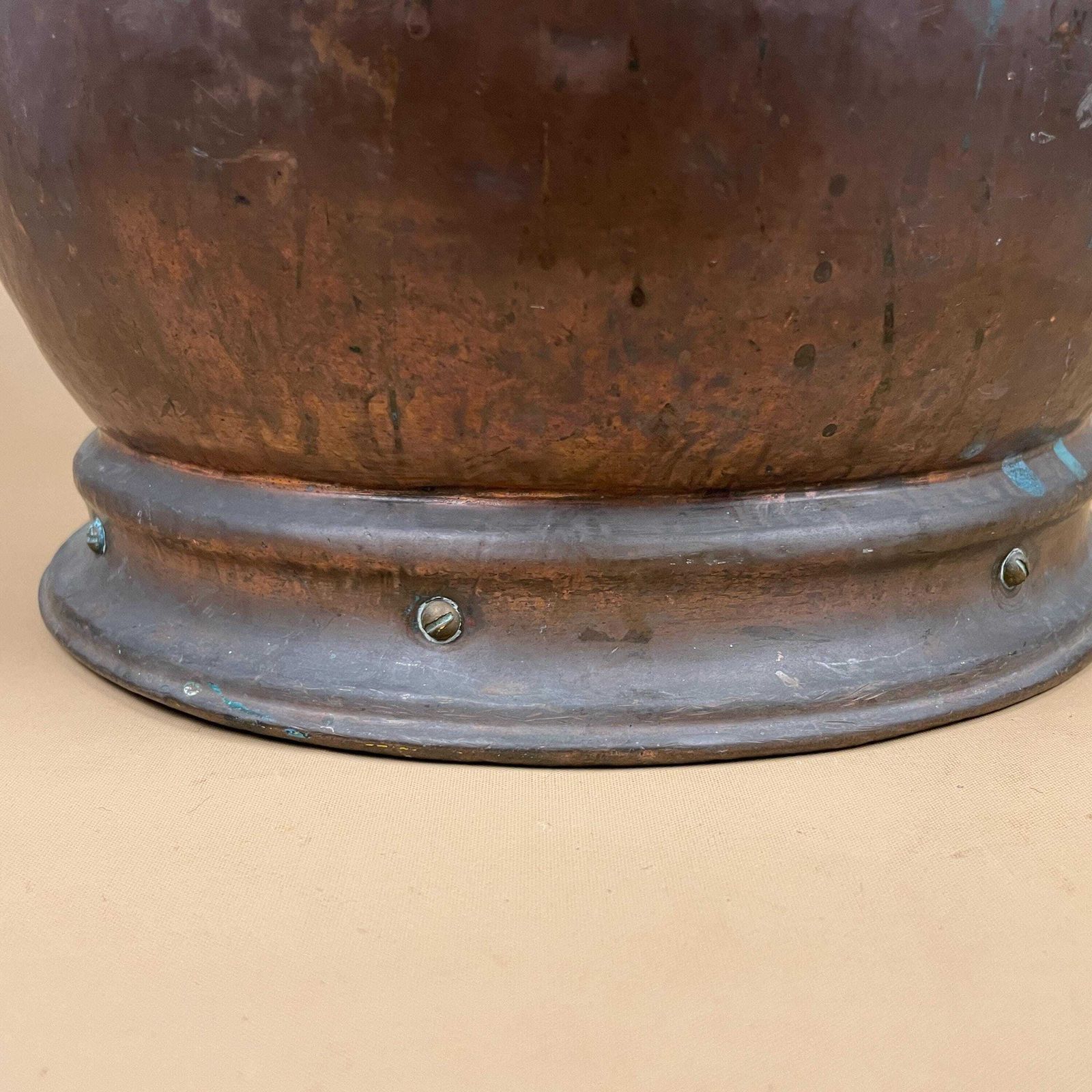 Antique Metal Coal Dark Copper Bucket Handle Fireside Fire Side Scuttle Helmet Cottage Heavy Vintage Fireplace Logs photo 69.0
