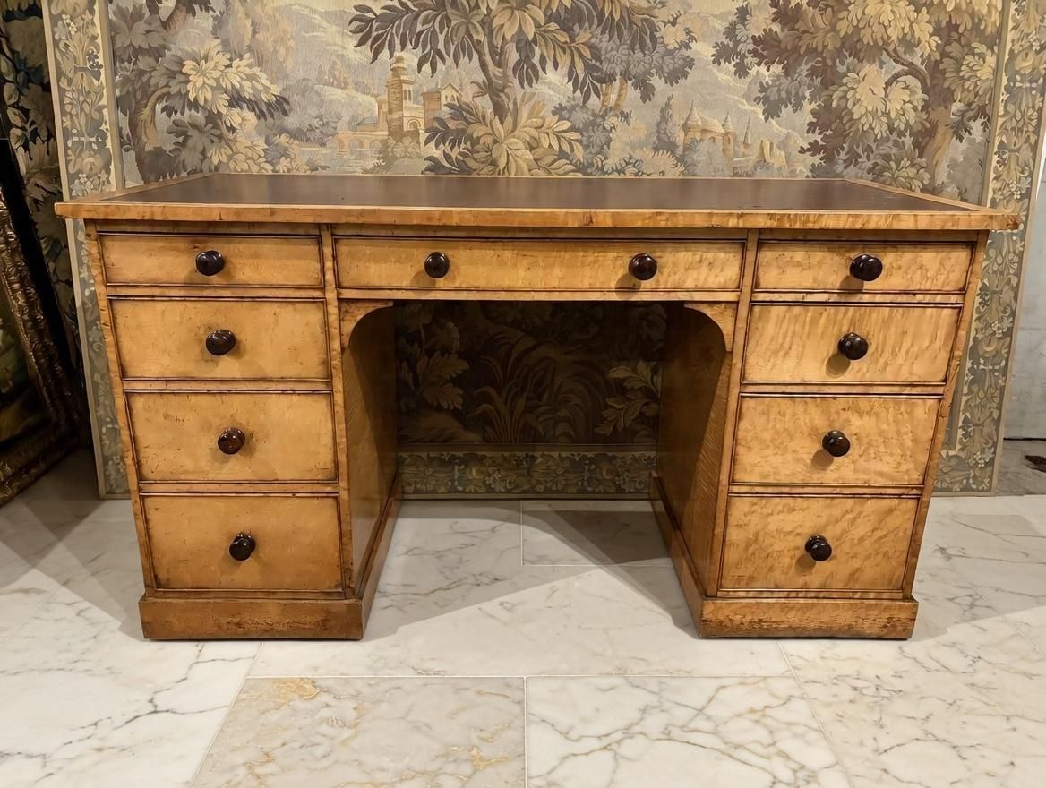 Victorian Burr Maple Pedestal Desk