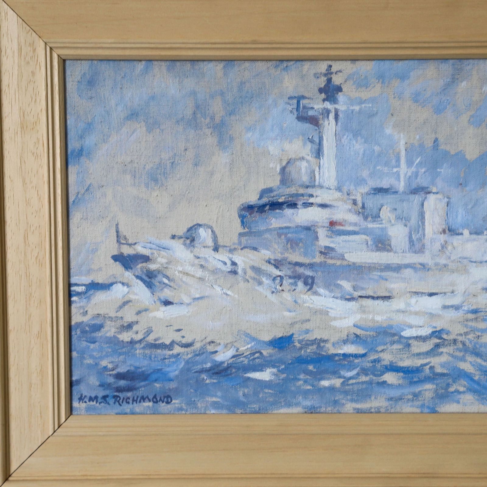 Hms Richmond At Sea   Contemporary Maritime Oil On Canvas, Signed Bpd 2000 photo 425.0