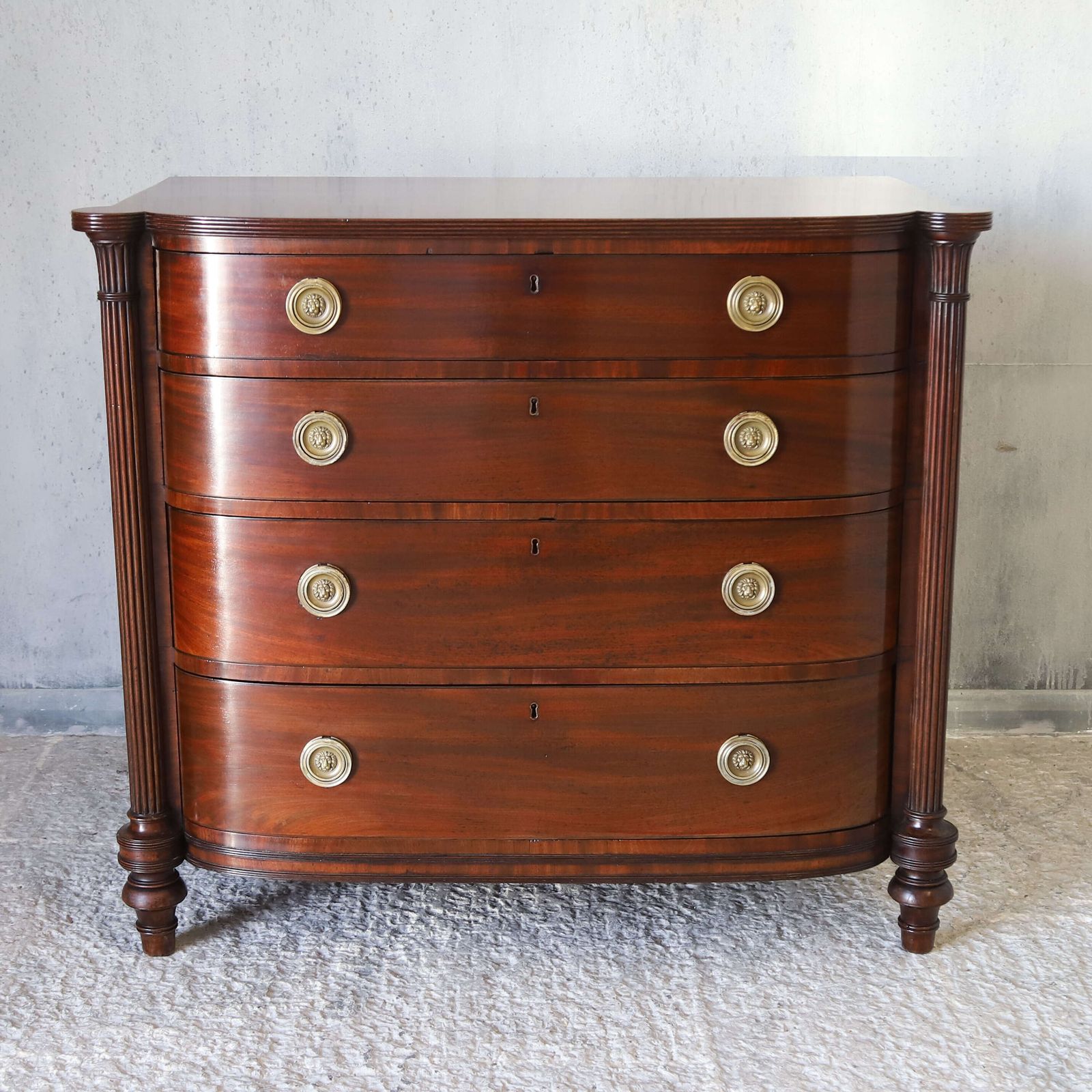 Scottish Regency Bow Front Chest Of 4 Graduated Drawers In Flame Mahogany Circa1830 photo furniture