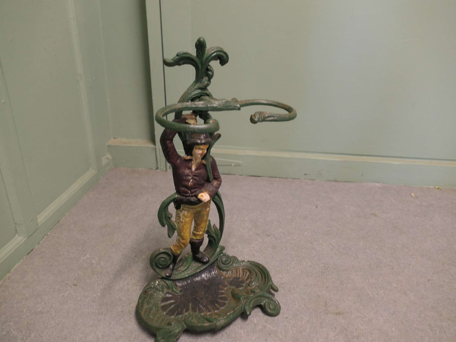 French Cast Iron Figural Umbrella Stand Colourful French Cast Iron Umbrella Stand photo 474.0