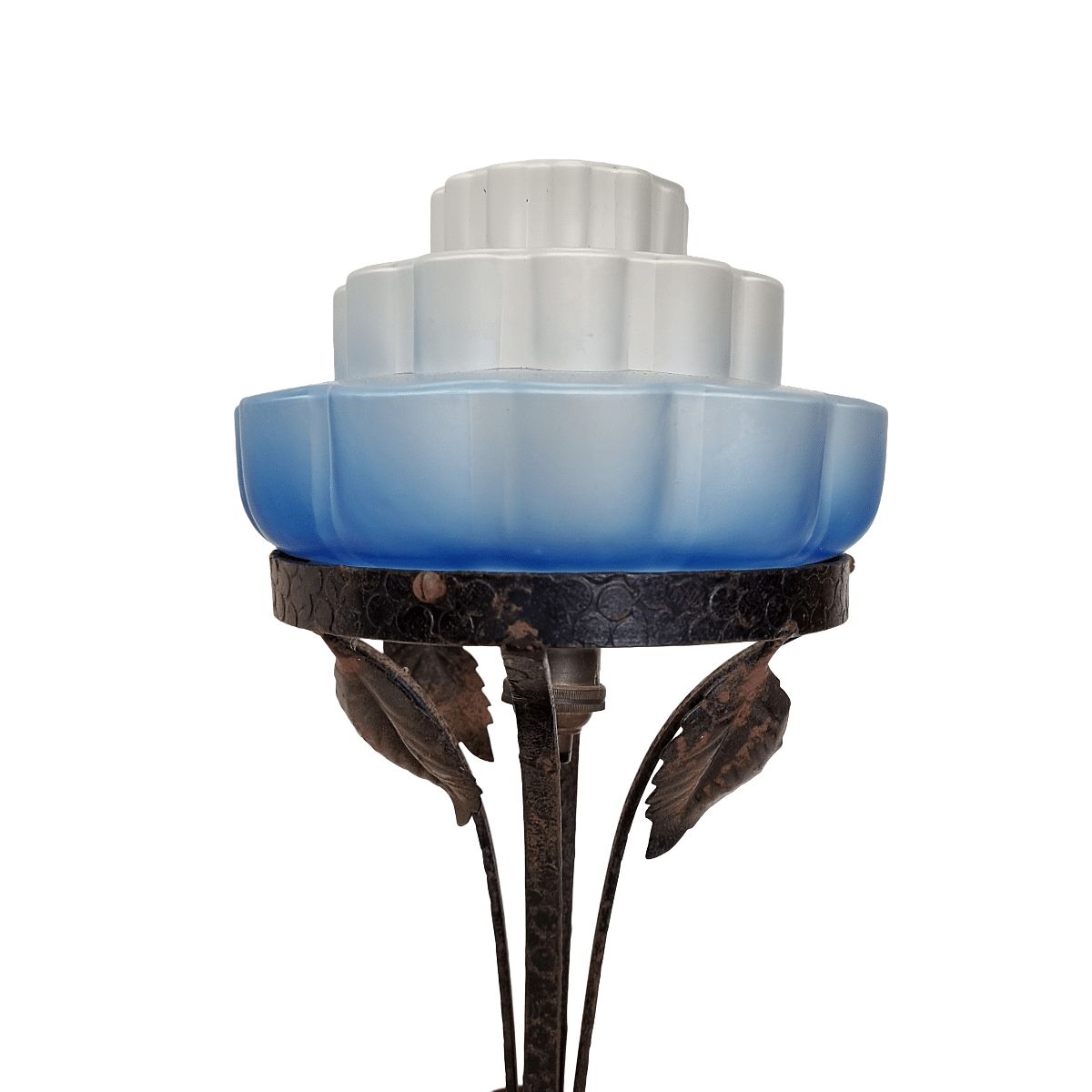 Lampe Art déco française à abat-jour bleu, années 1920/1930 photo furniture