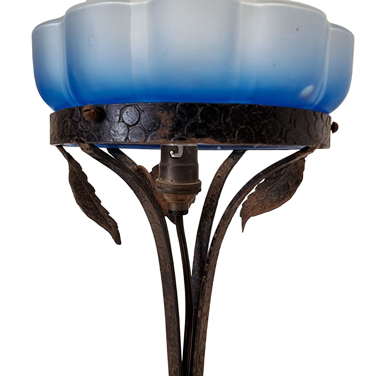 Lampe Art déco française à abat-jour bleu, années 1920/1930 photo Luminaires