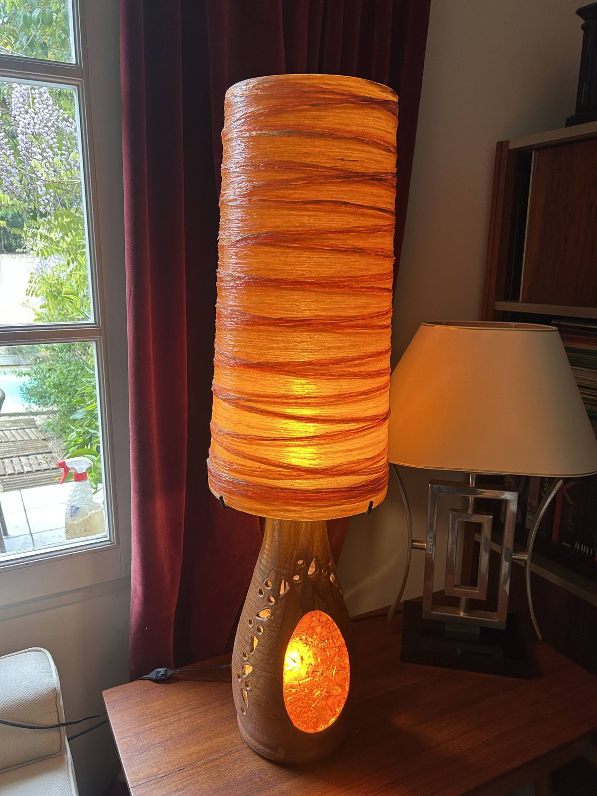 photo furniture Accolay Lamp In Terracotta, Resin Lampshade With Double Lighting 1960