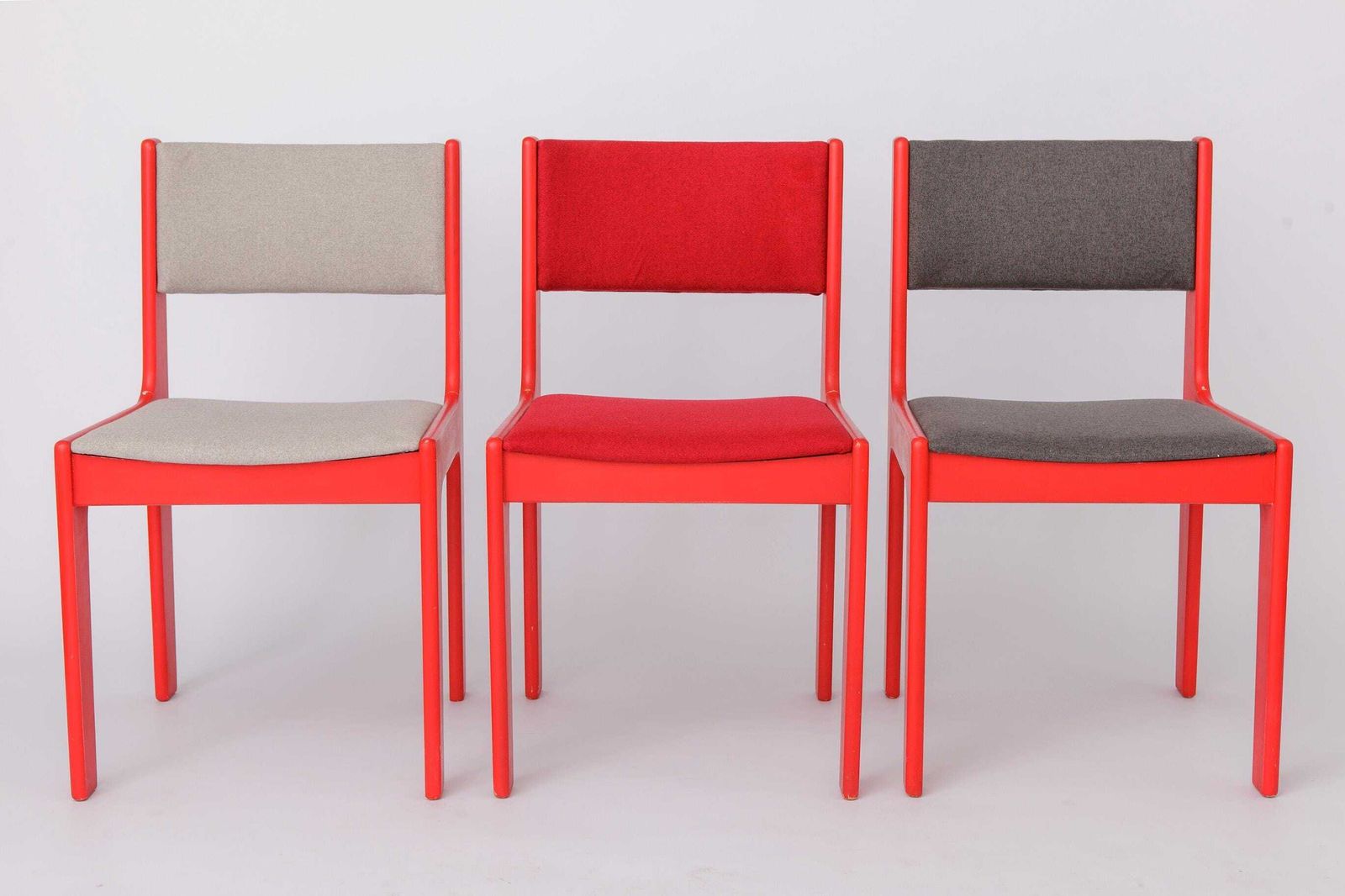 Vintage Casala Dining Chairs Set Of 5, 1950s German Beech Wood Chairs, Restored Red Lacquer, Mid Century Modern photo for sale