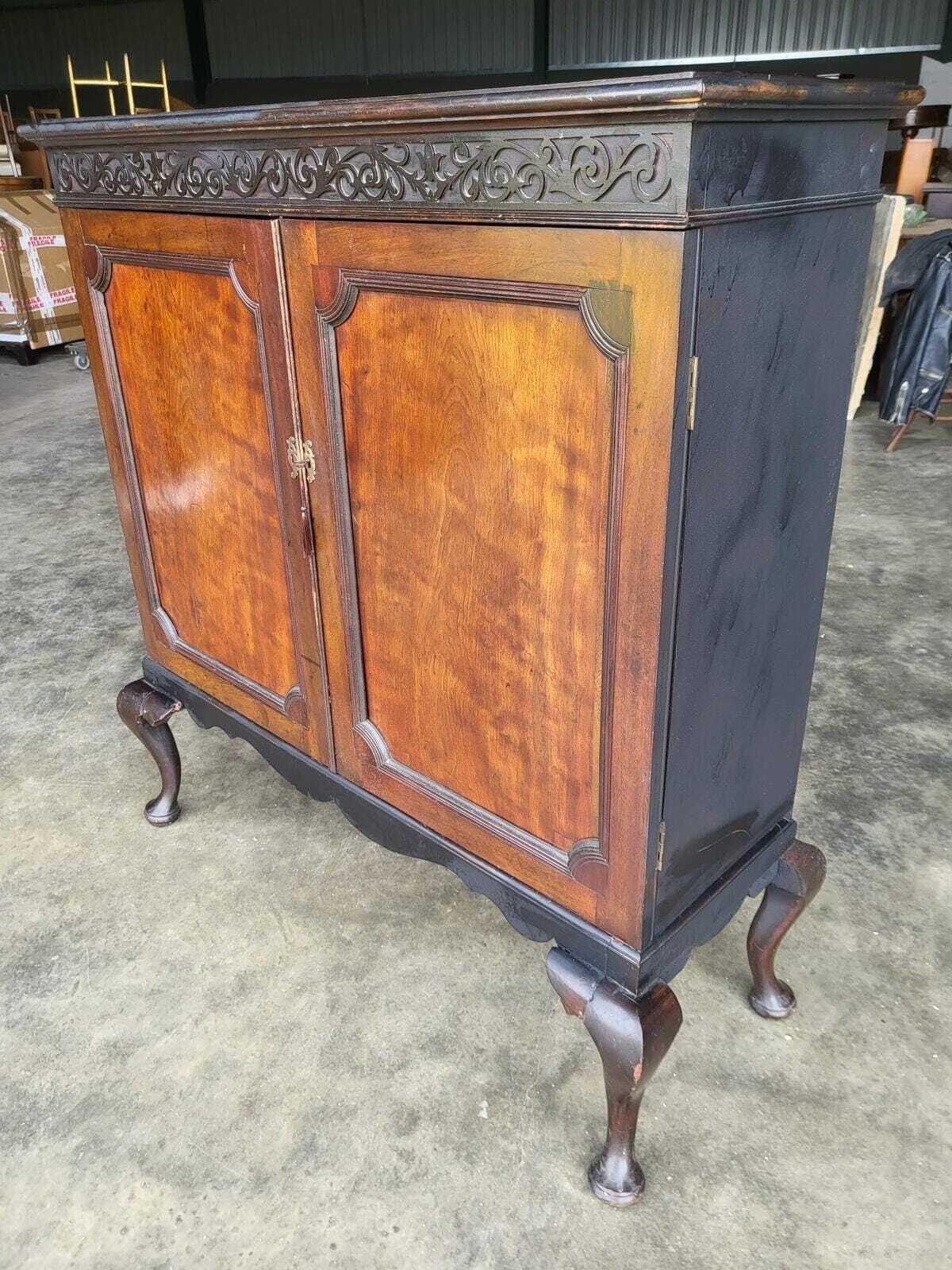 Antique Large Edwardian 2 Door Cupboard Cabinet Cabriole Legs Shelves photo furniture